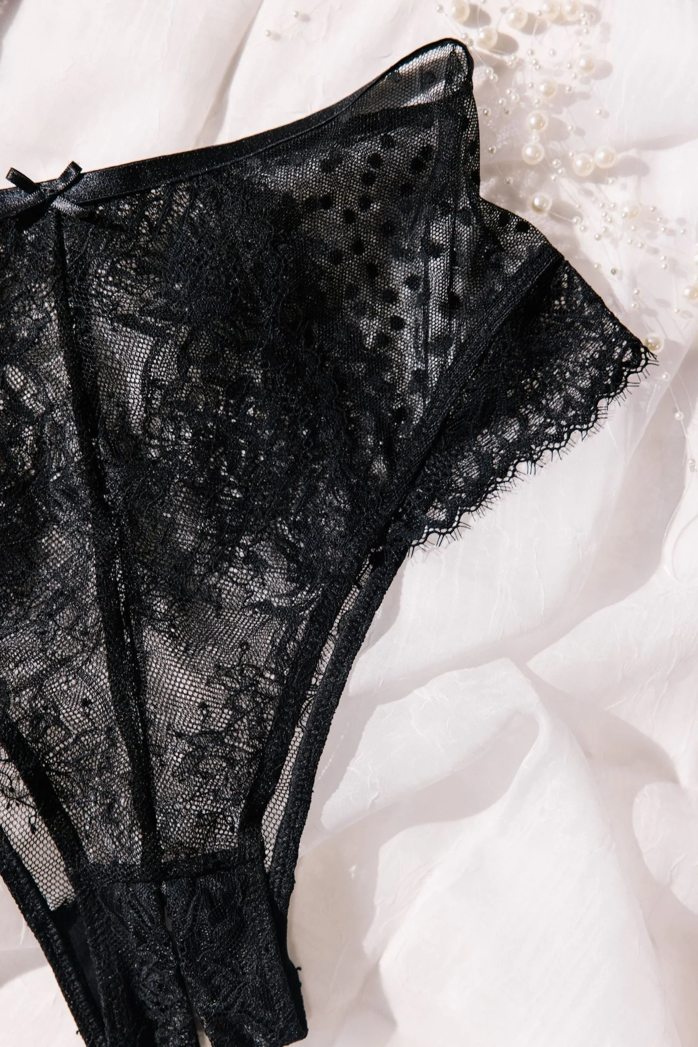 Lacy High Waist Crotchless Panty - Black - Image 8