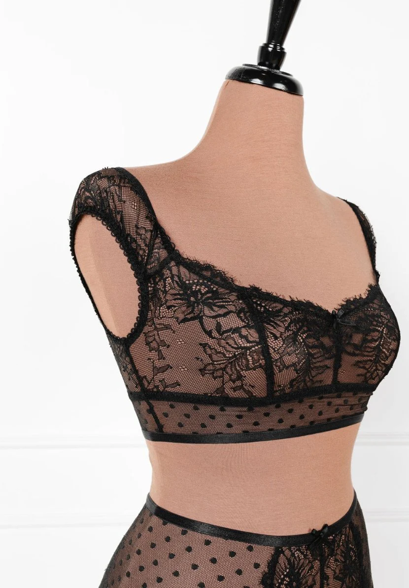 Lacy Off-The-Shoulder Bralette - Black - Image 5