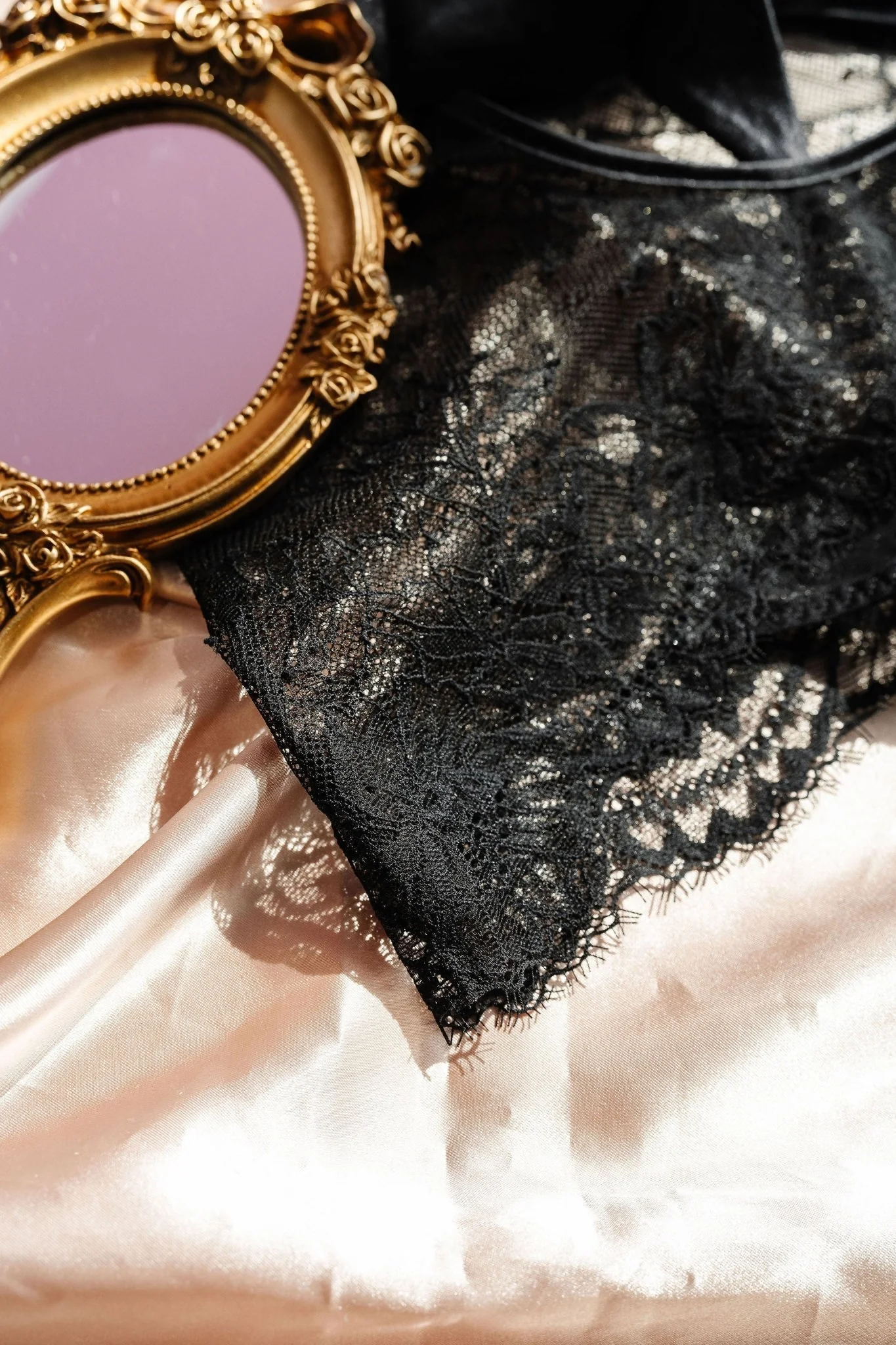 Eyelash Lace Bow High Waist Crotchless Panty - Black - Image 9