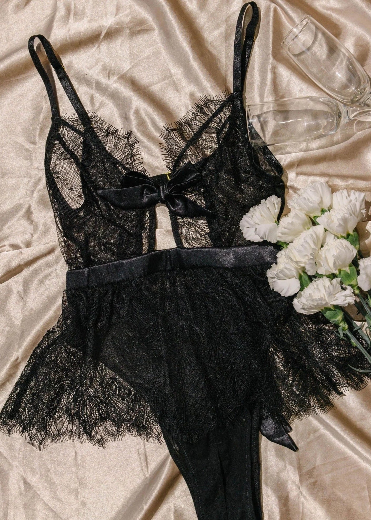 Eyelash Lace Crotchless Teddy - Black - Image 13