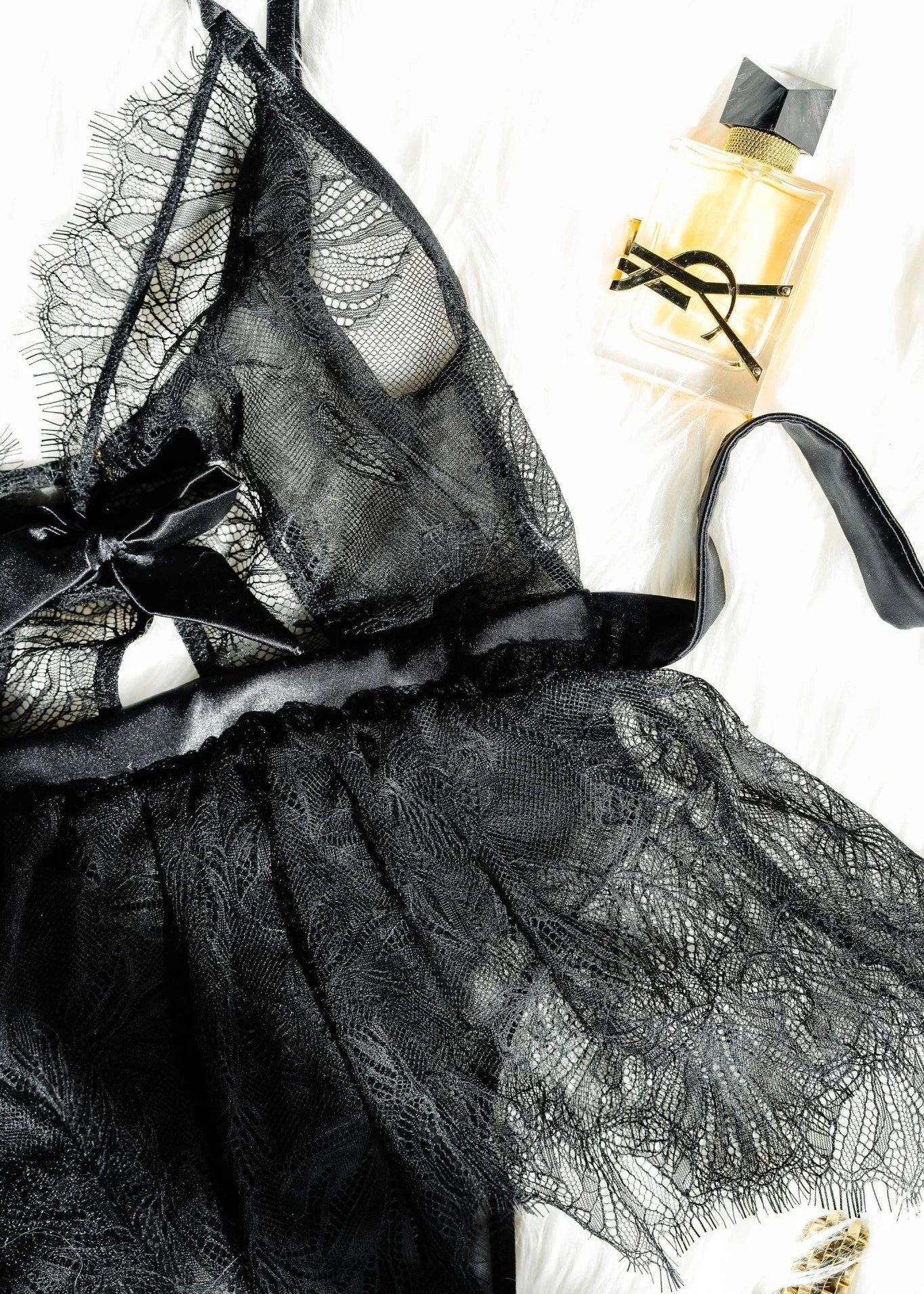 Eyelash Lace Crotchless Teddy - Black - Image 7