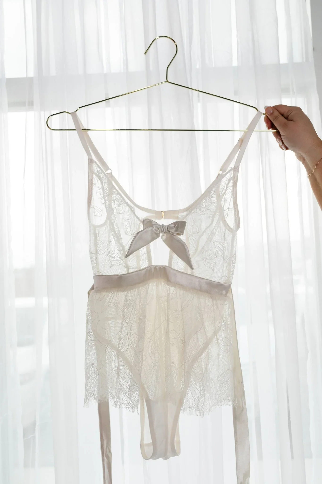 Eyelash Lace Crotchless Teddy - Pearl - Image 13