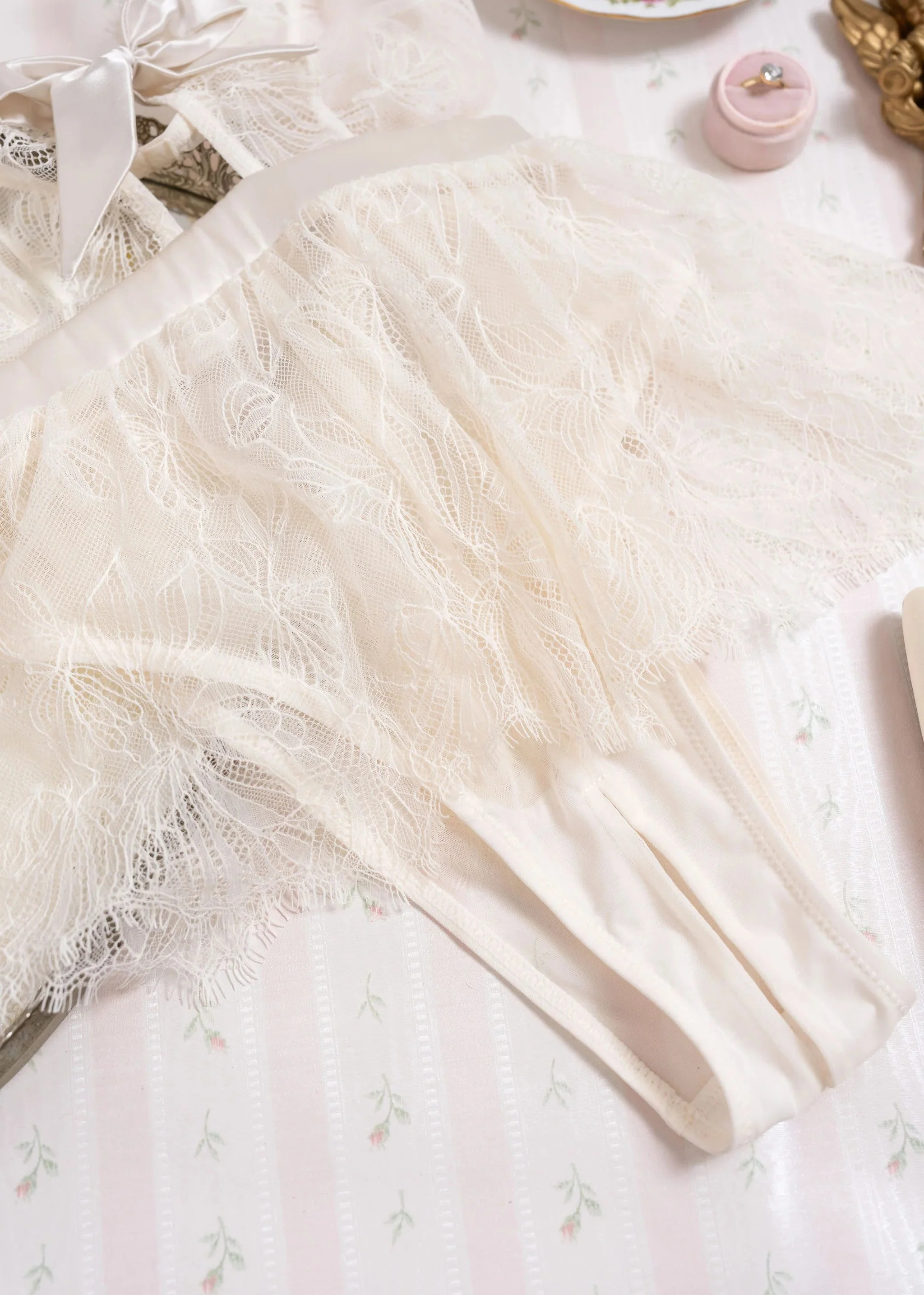 Eyelash Lace Crotchless Teddy - Pearl - Image 15