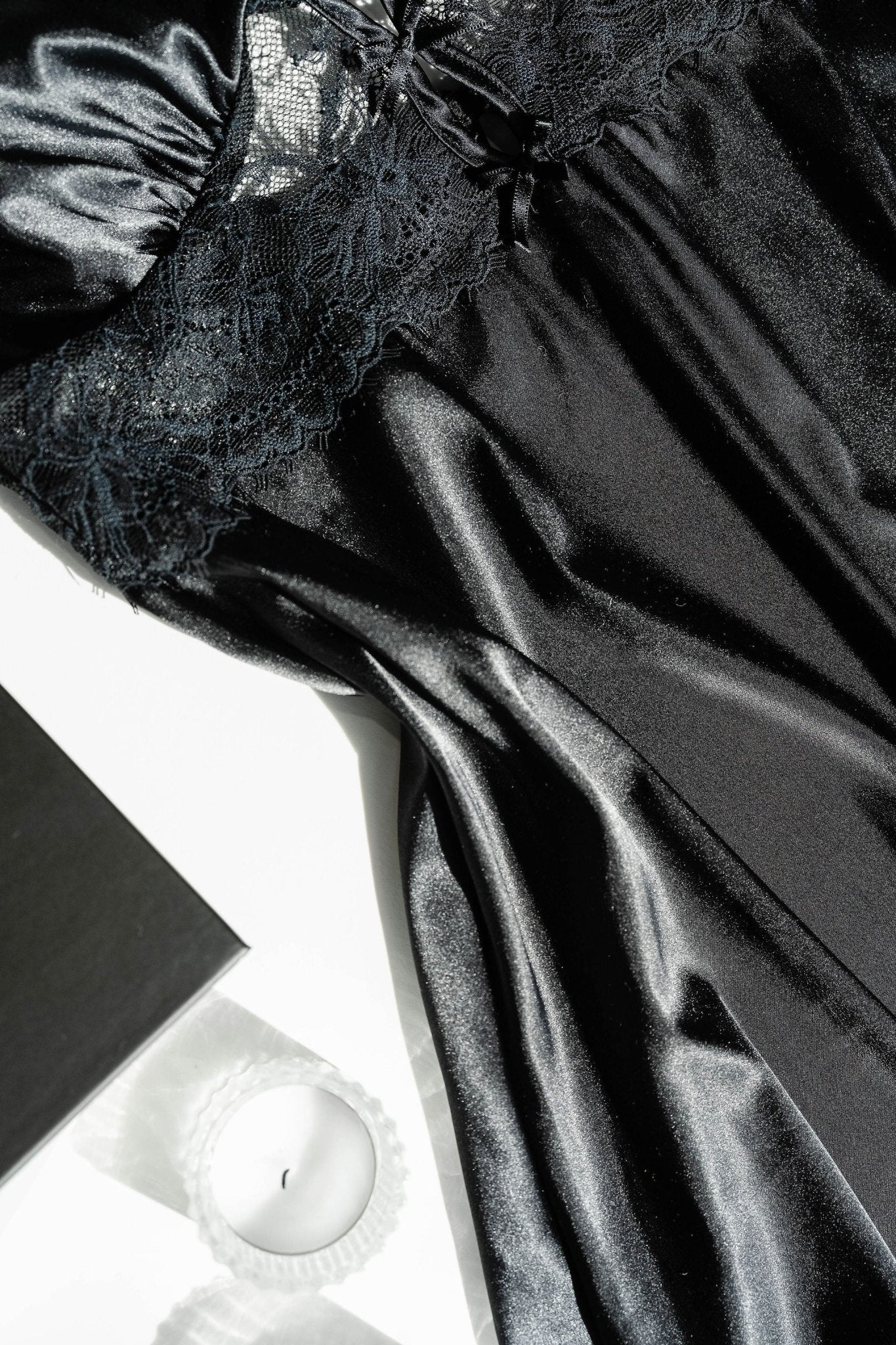 Satin & Eyelash Lace Slip - Black - Image 10