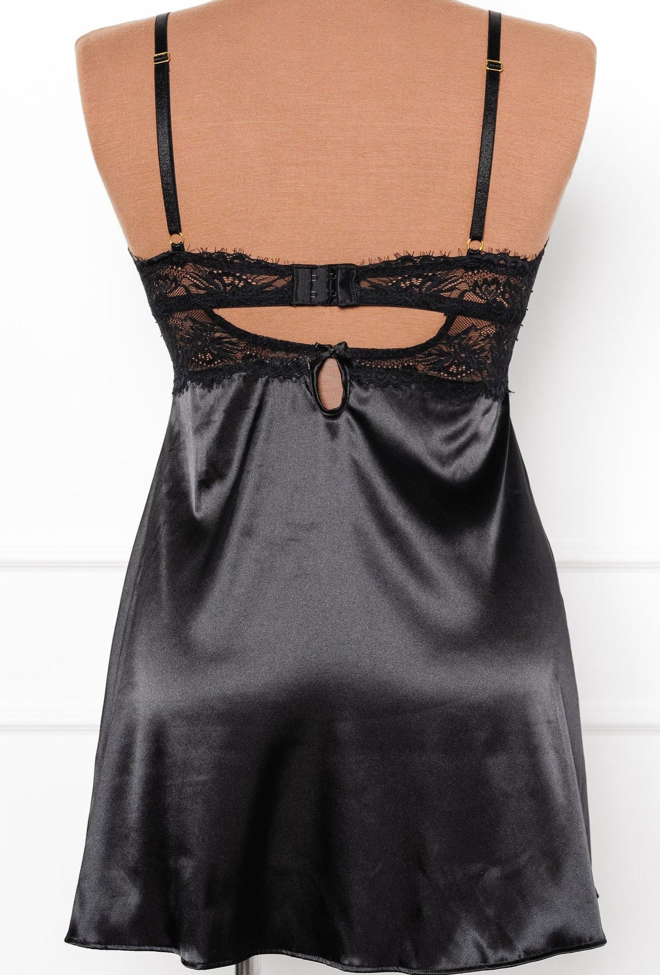 Satin & Eyelash Lace Slip - Black - Image 5