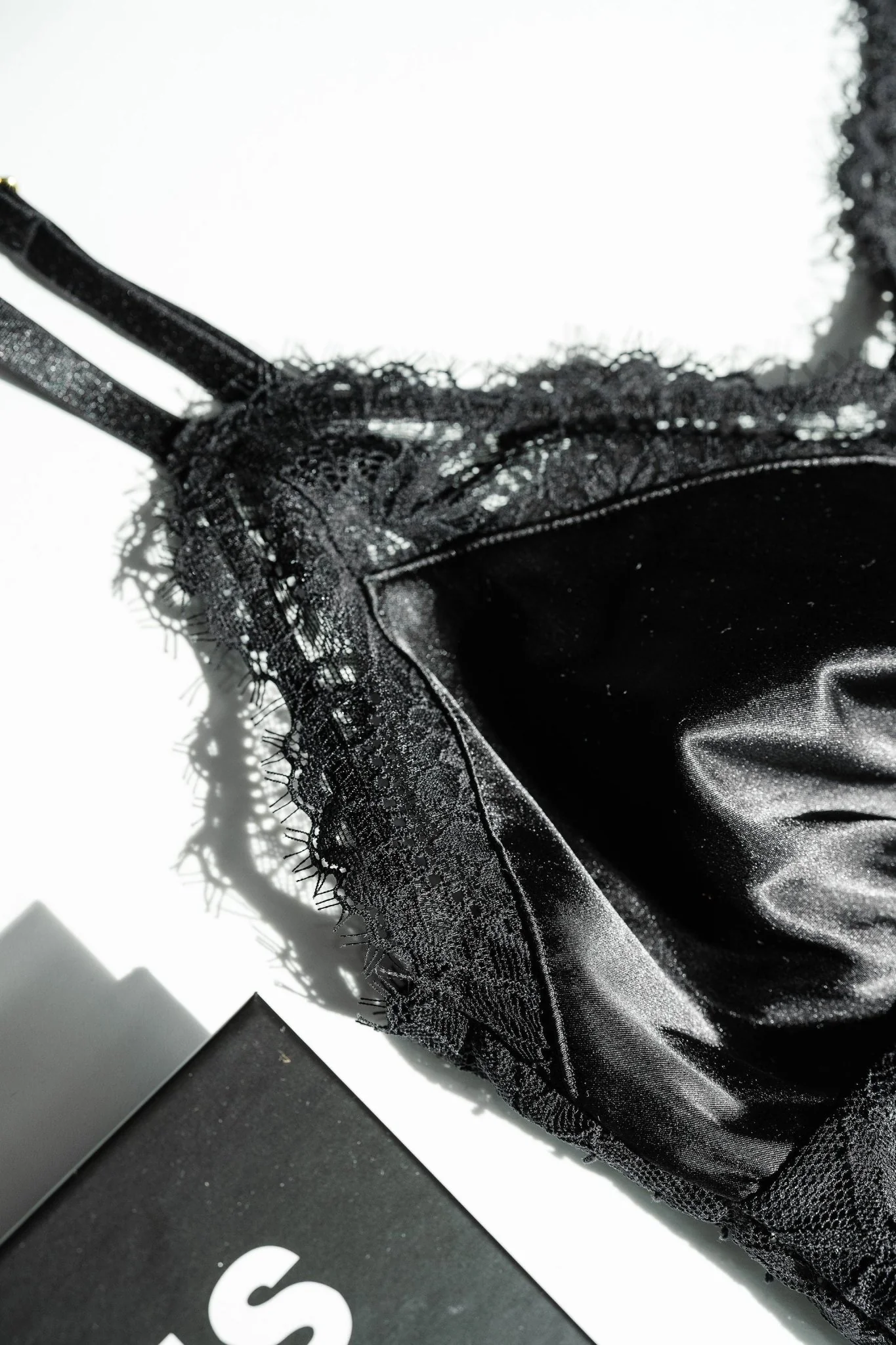 Satin & Eyelash Lace Slip - Black - Image 6