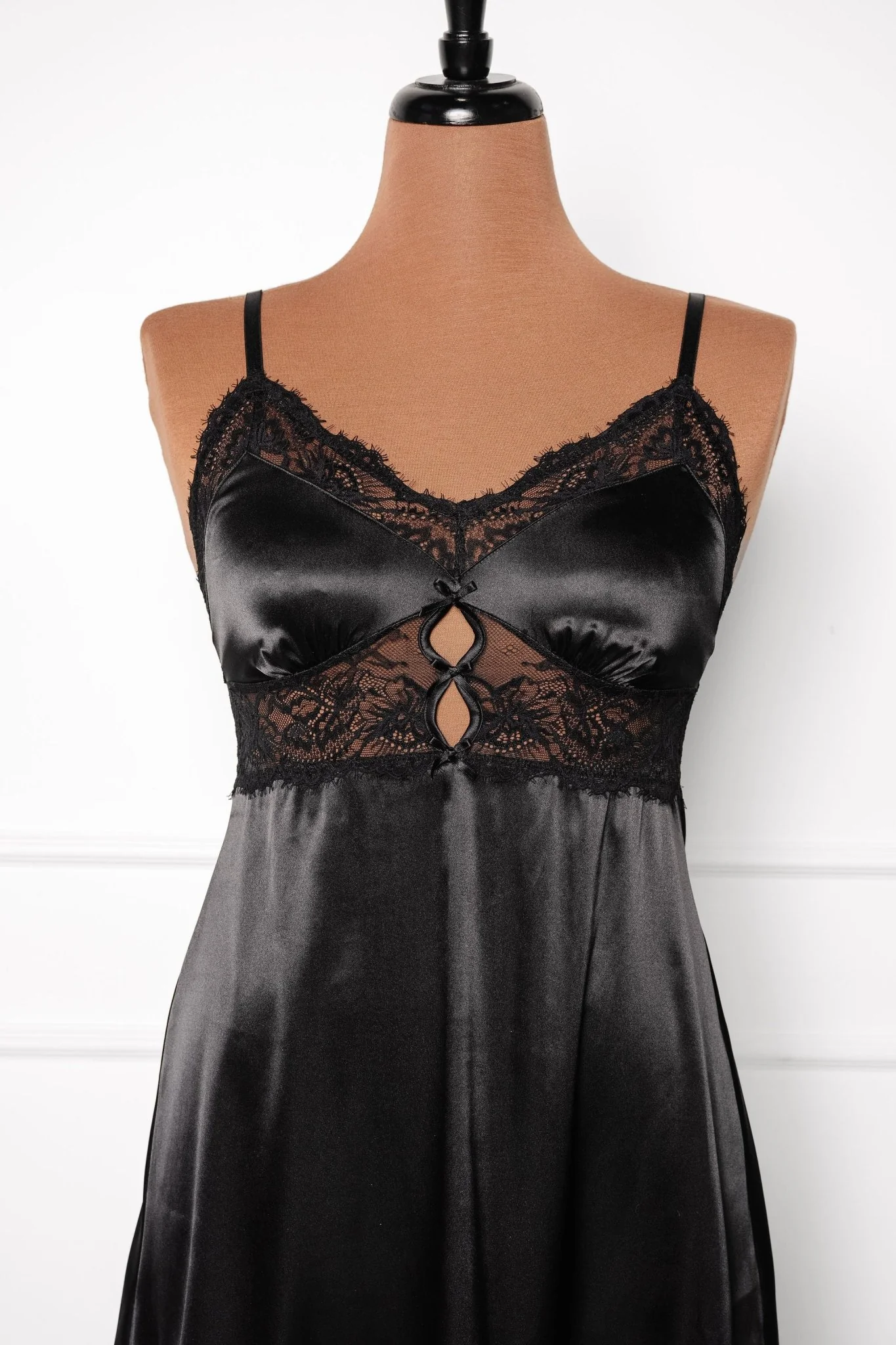 Satin & Eyelash Lace Slip - Black - Image 7