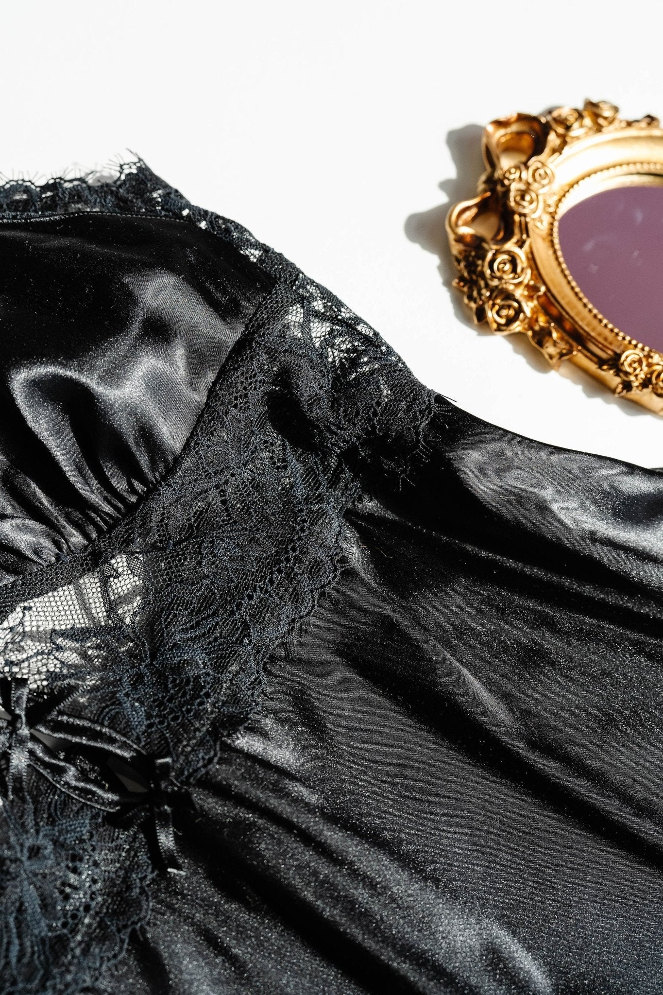 Satin & Eyelash Lace Slip - Black - Image 8