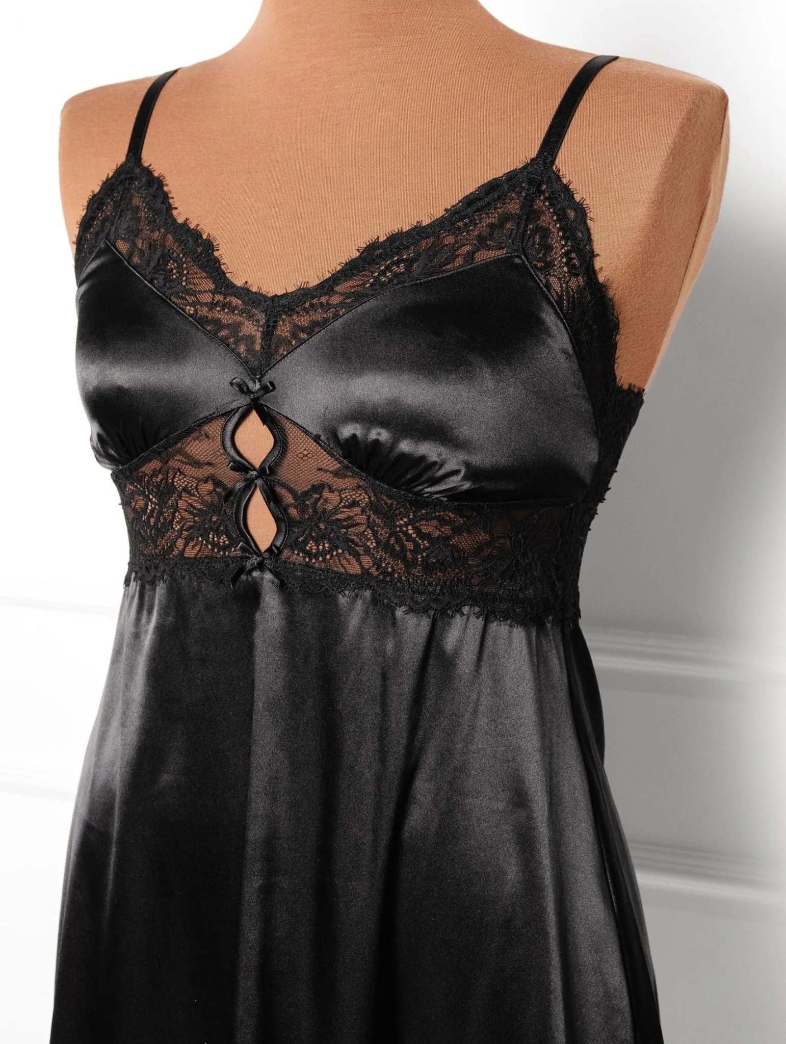 Satin & Eyelash Lace Slip - Black - Image 9