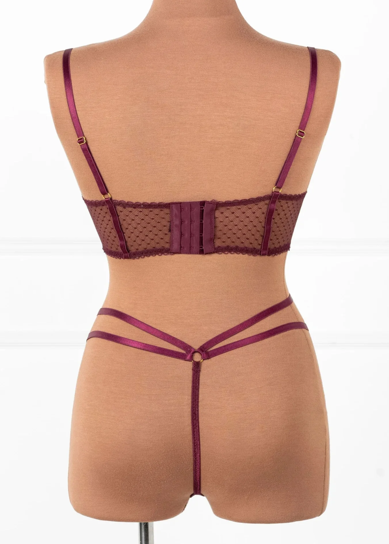 Eyelash Lace Underwire Lace Up Bustier - Cherry Lacquer - Image 4