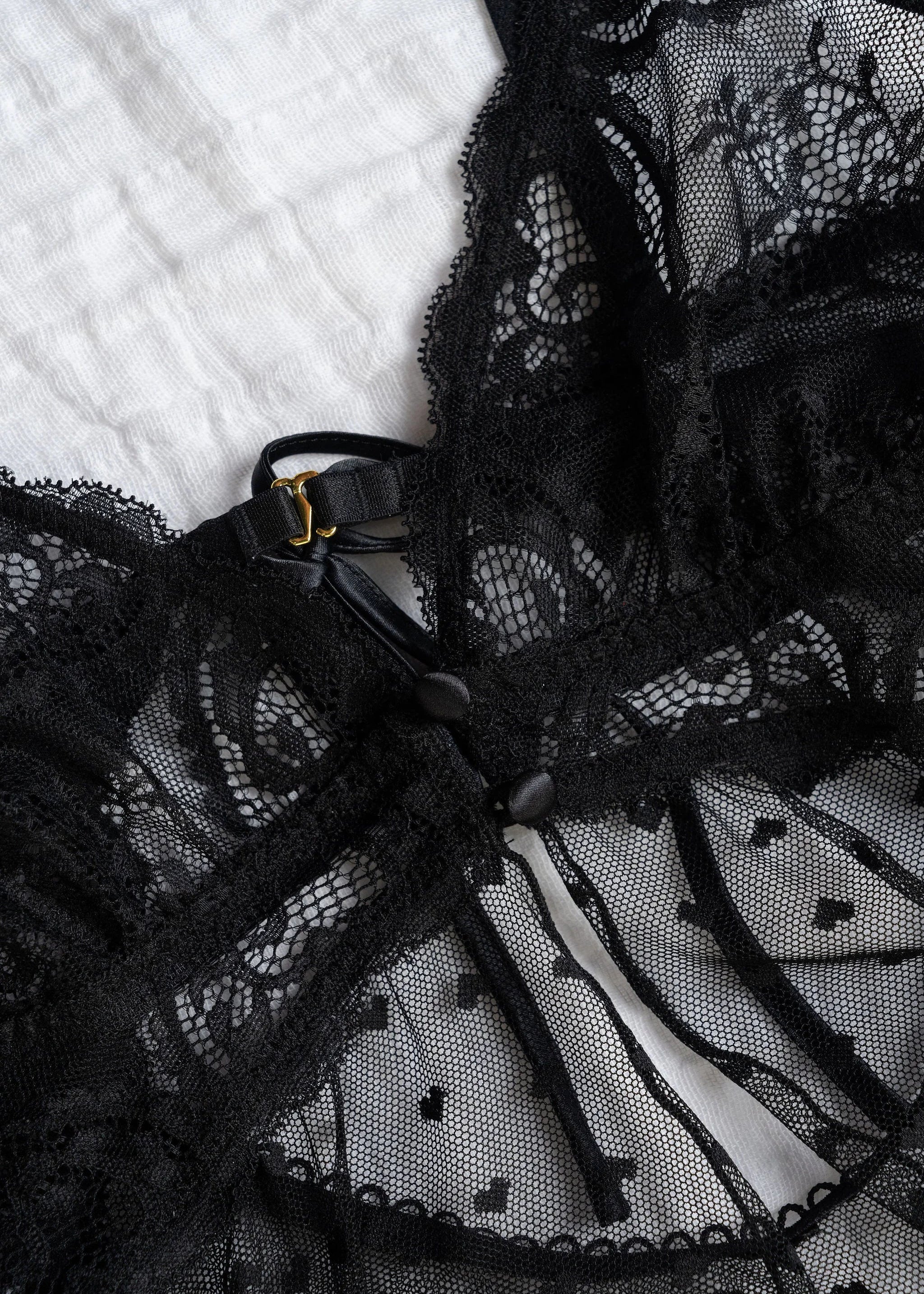 Heart Lace & Mesh Button Babydoll - Black - Image 20