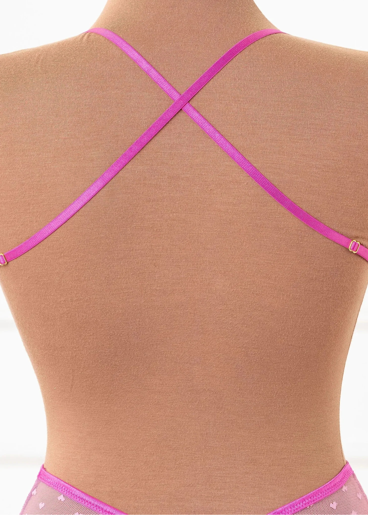 Heart Lace & Mesh Crotchless Teddy - Fuchsia - Image 10