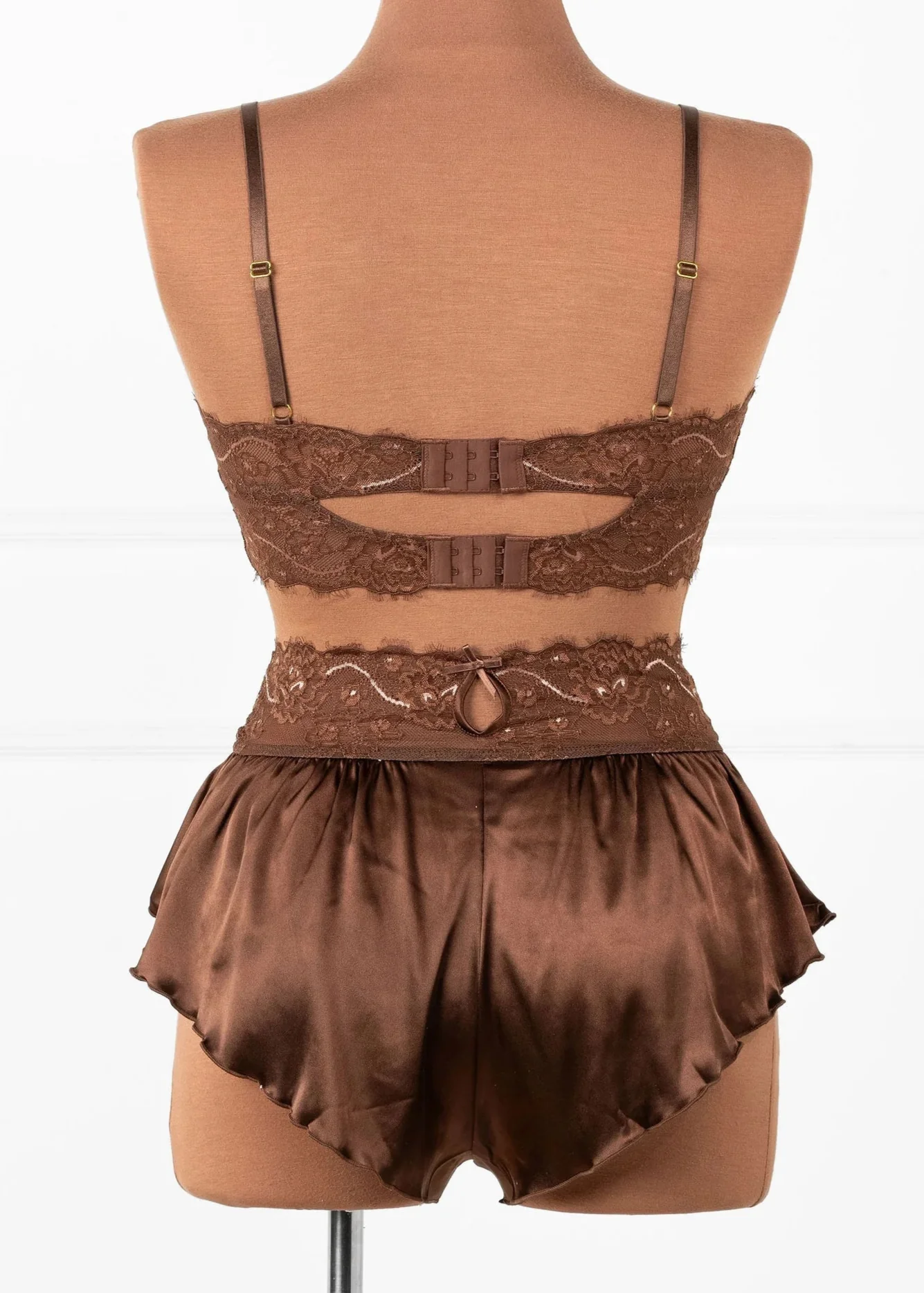 High Waist Lacy Satin Tap Shorts - Chocolate - Image 4