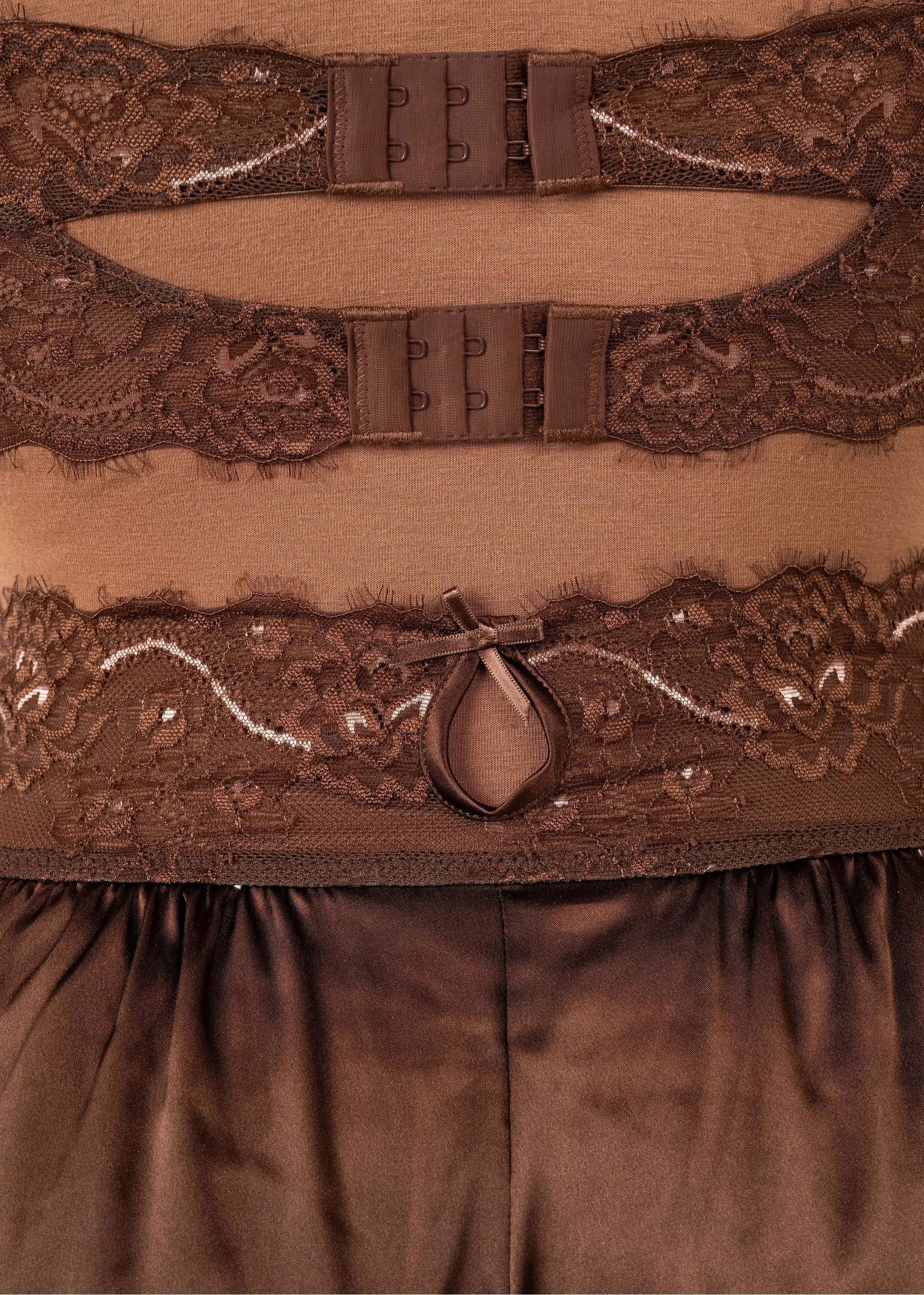 High Waist Lacy Satin Tap Shorts - Chocolate - Image 8