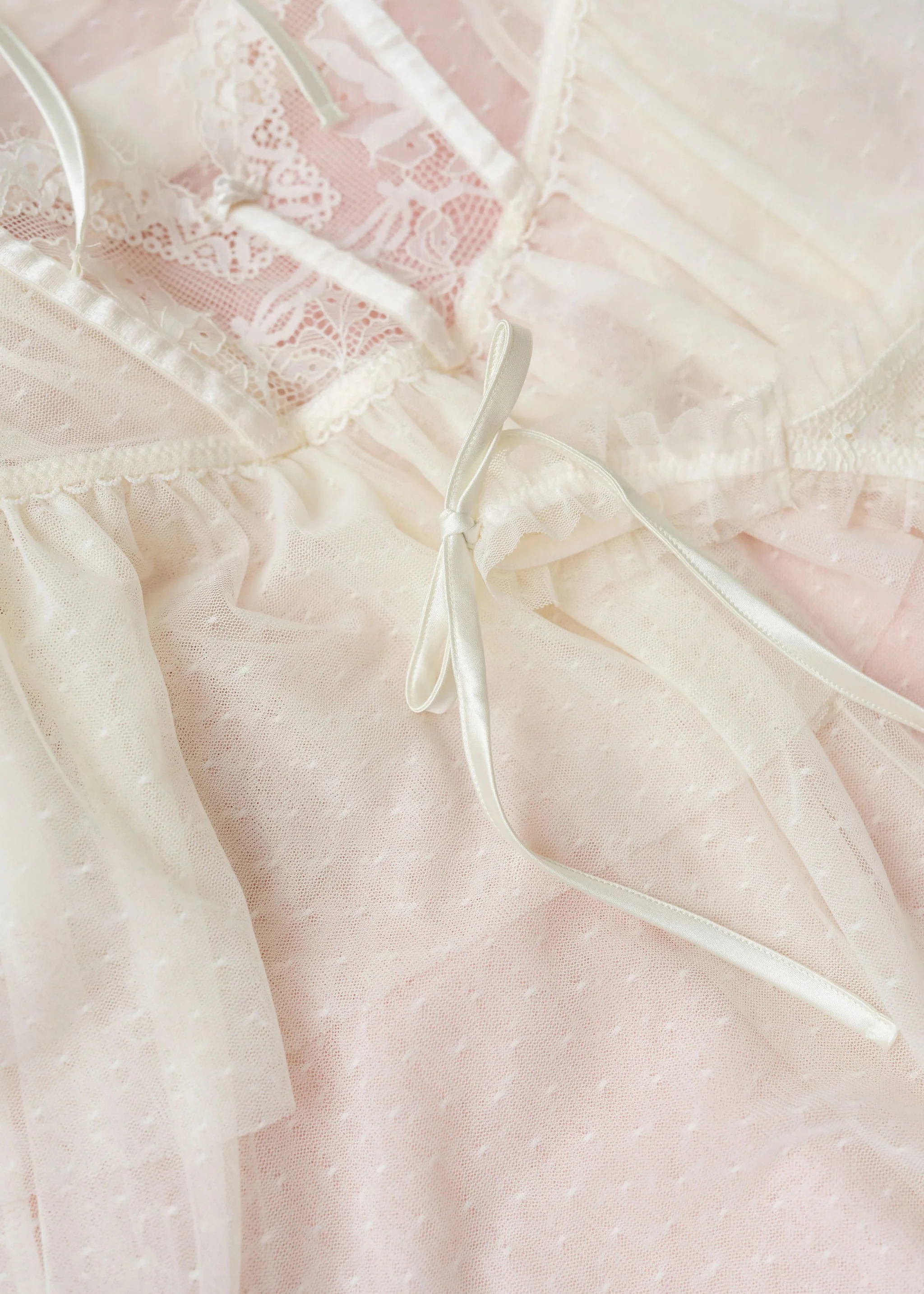 Lace & Mesh Bustier Tiered Babydoll - Pearl - Image 9