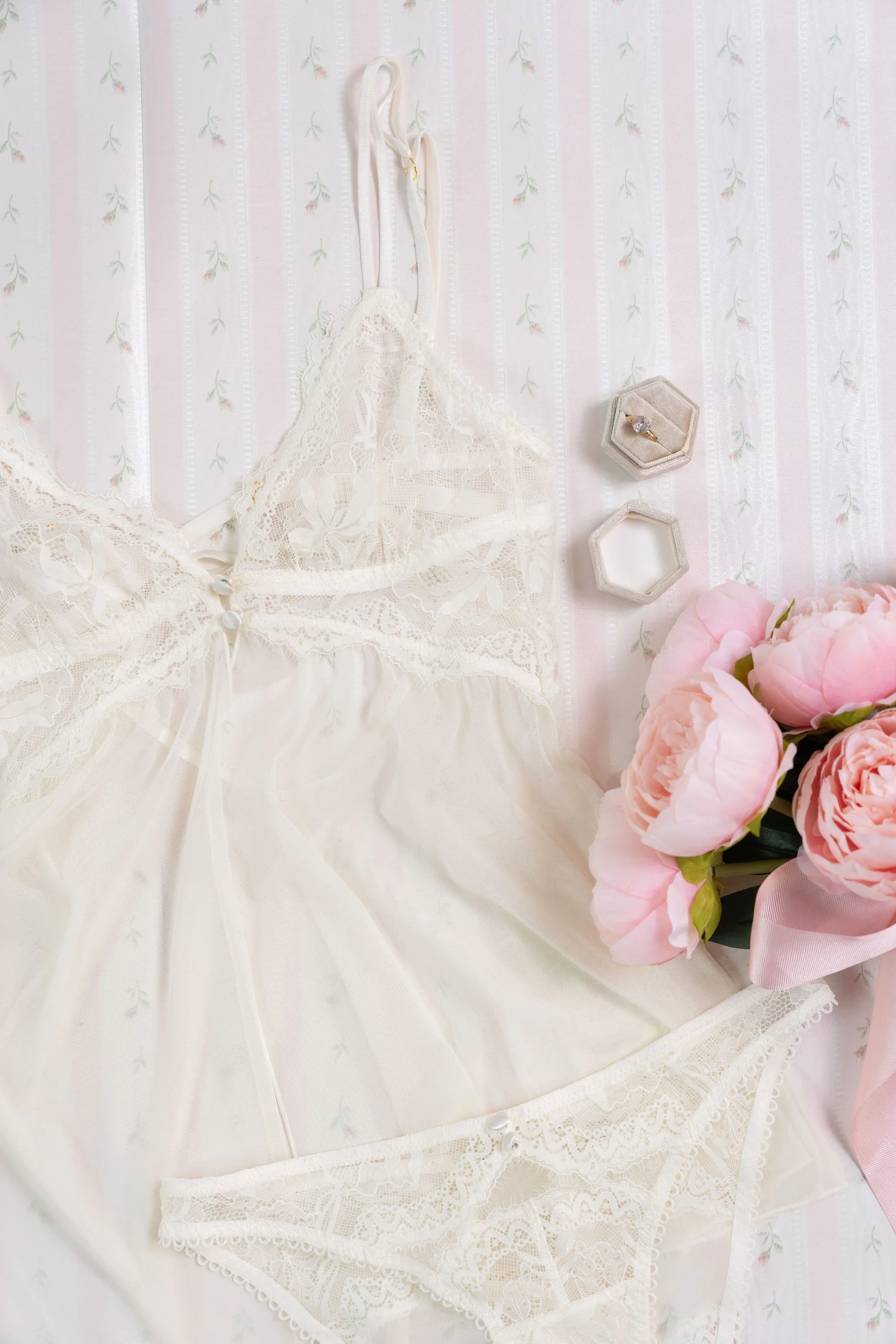 Lace & Mesh Button Babydoll - Pearl - Image 19