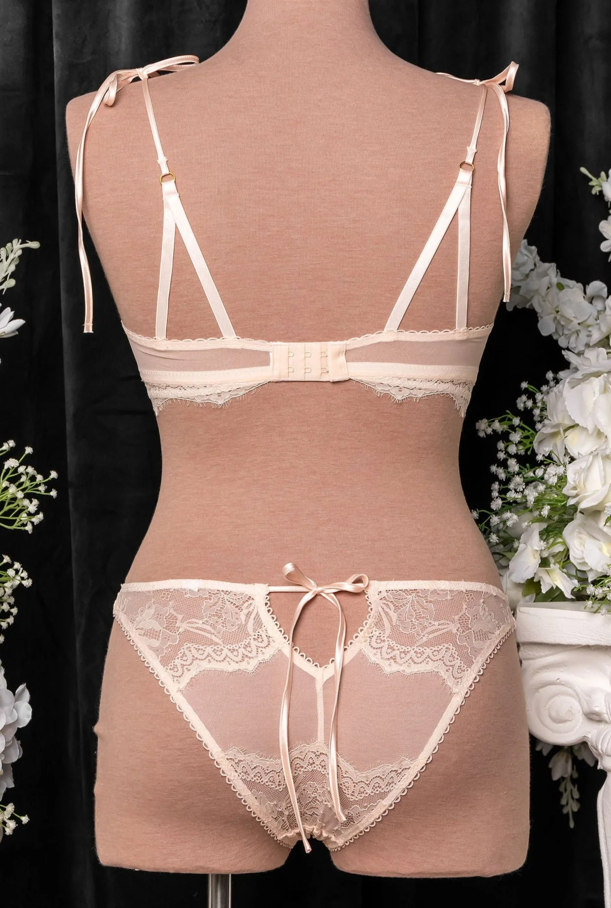 Lace & Mesh Button Bralette - Champagne - Image 4