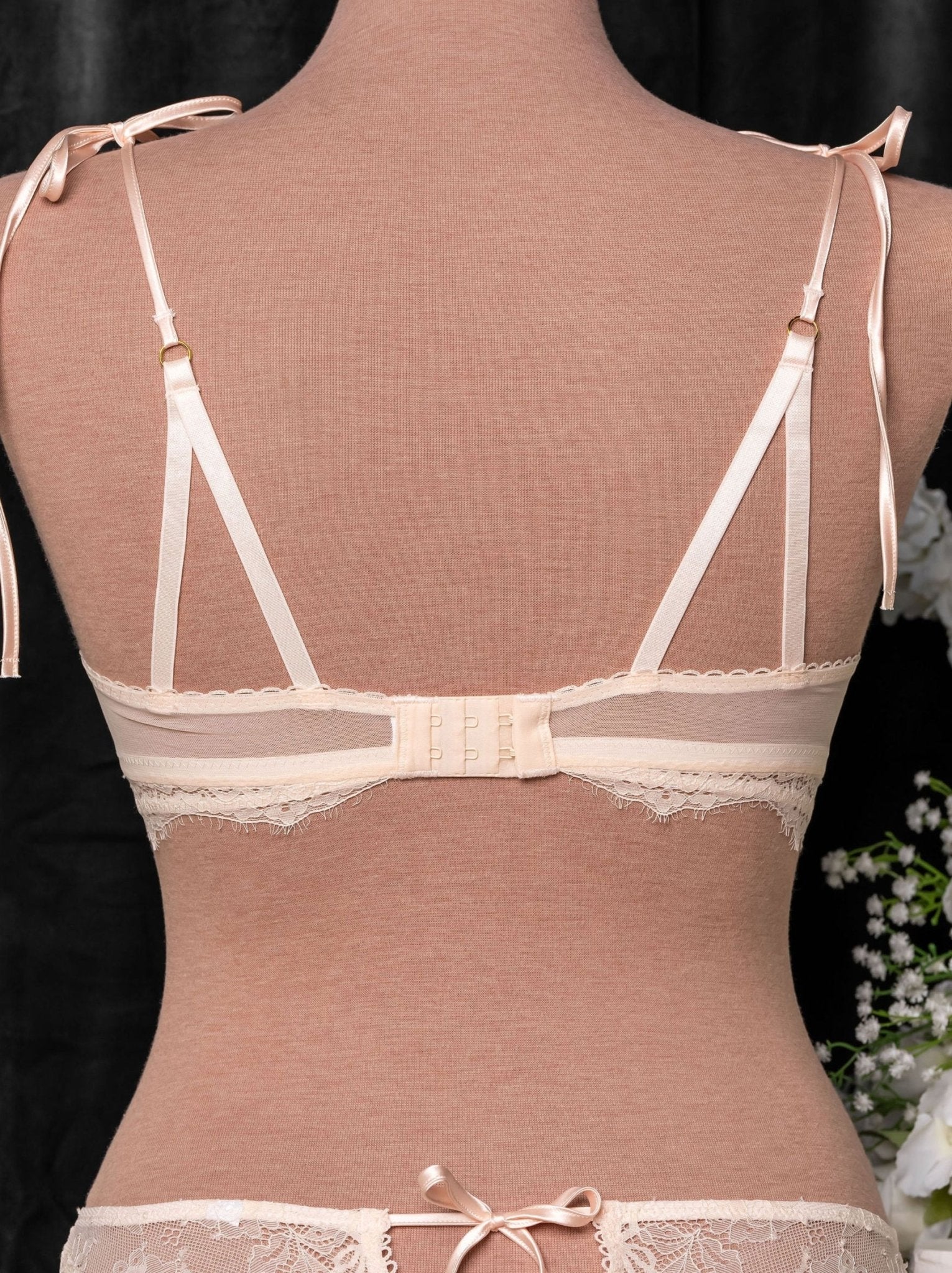 Lace & Mesh Button Bralette - Champagne - Image 6