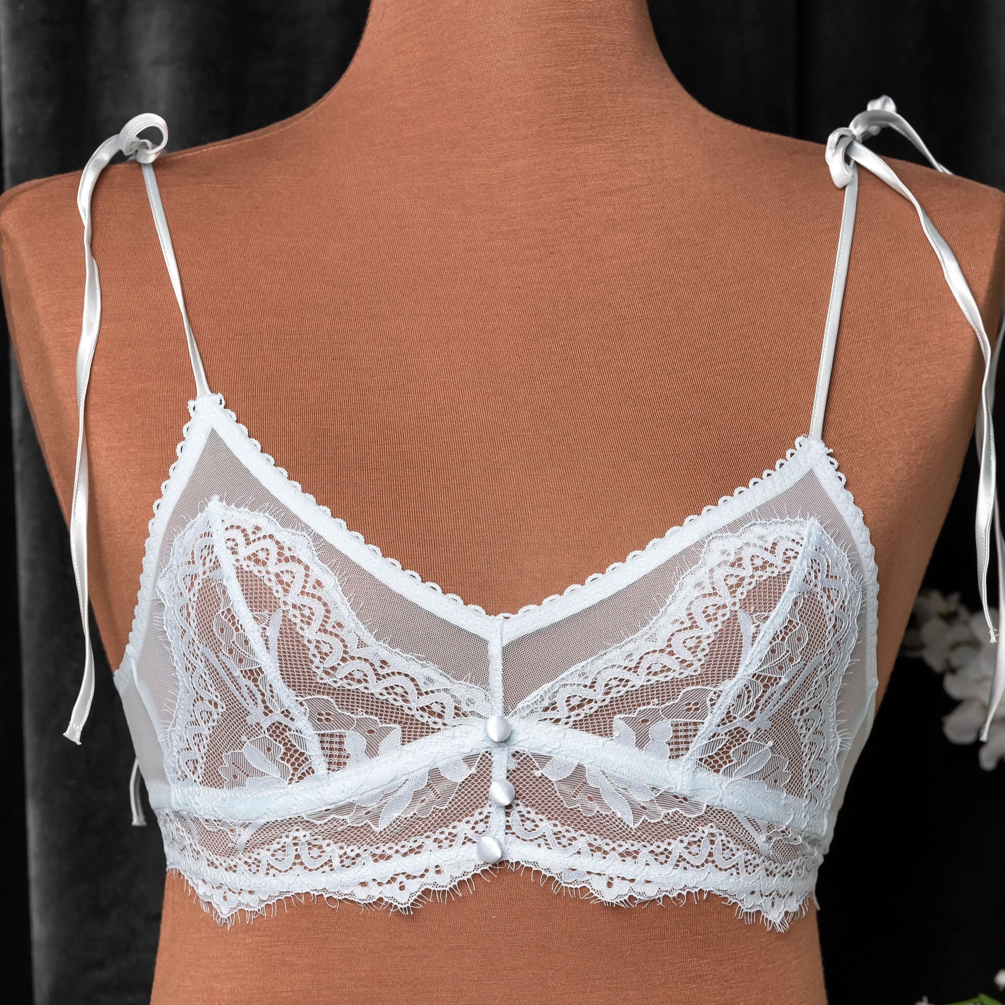 Lace & Mesh Button Bralette - Something Blue - Image 12