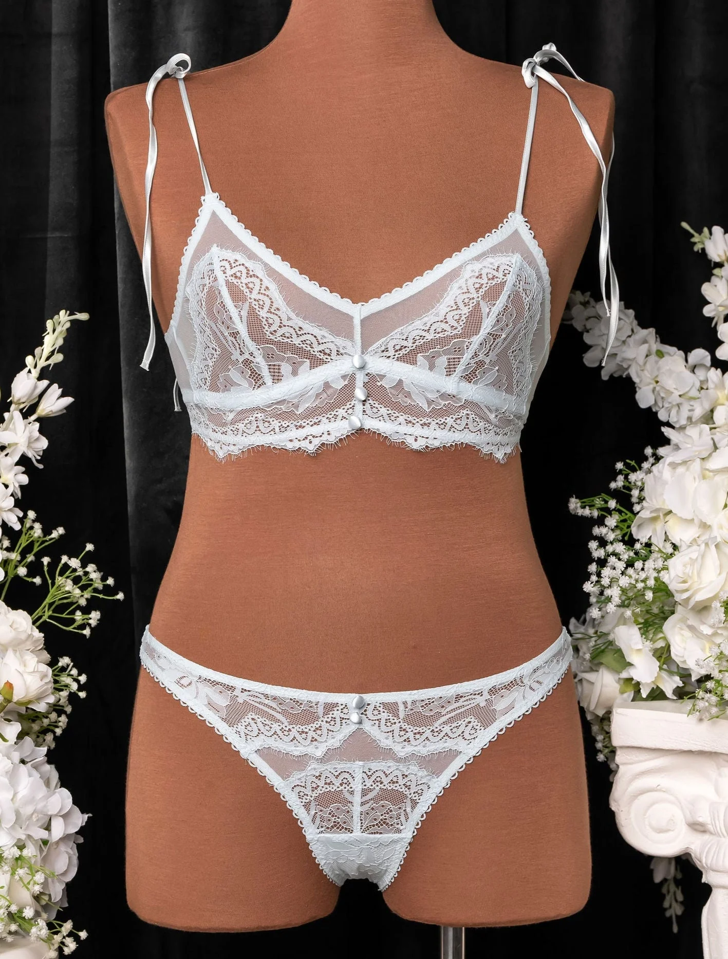 Lace & Mesh Button Bralette - Something Blue - Image 3