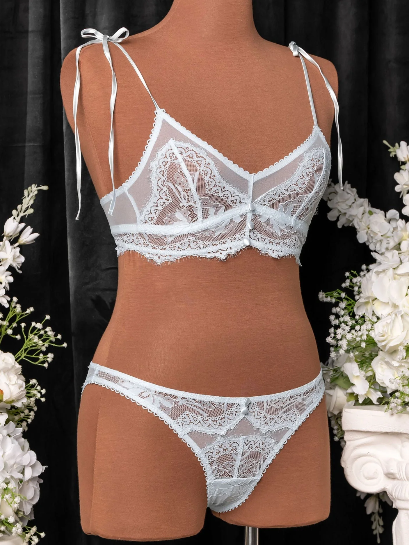 Lace & Mesh Button Bralette - Something Blue - Image 7