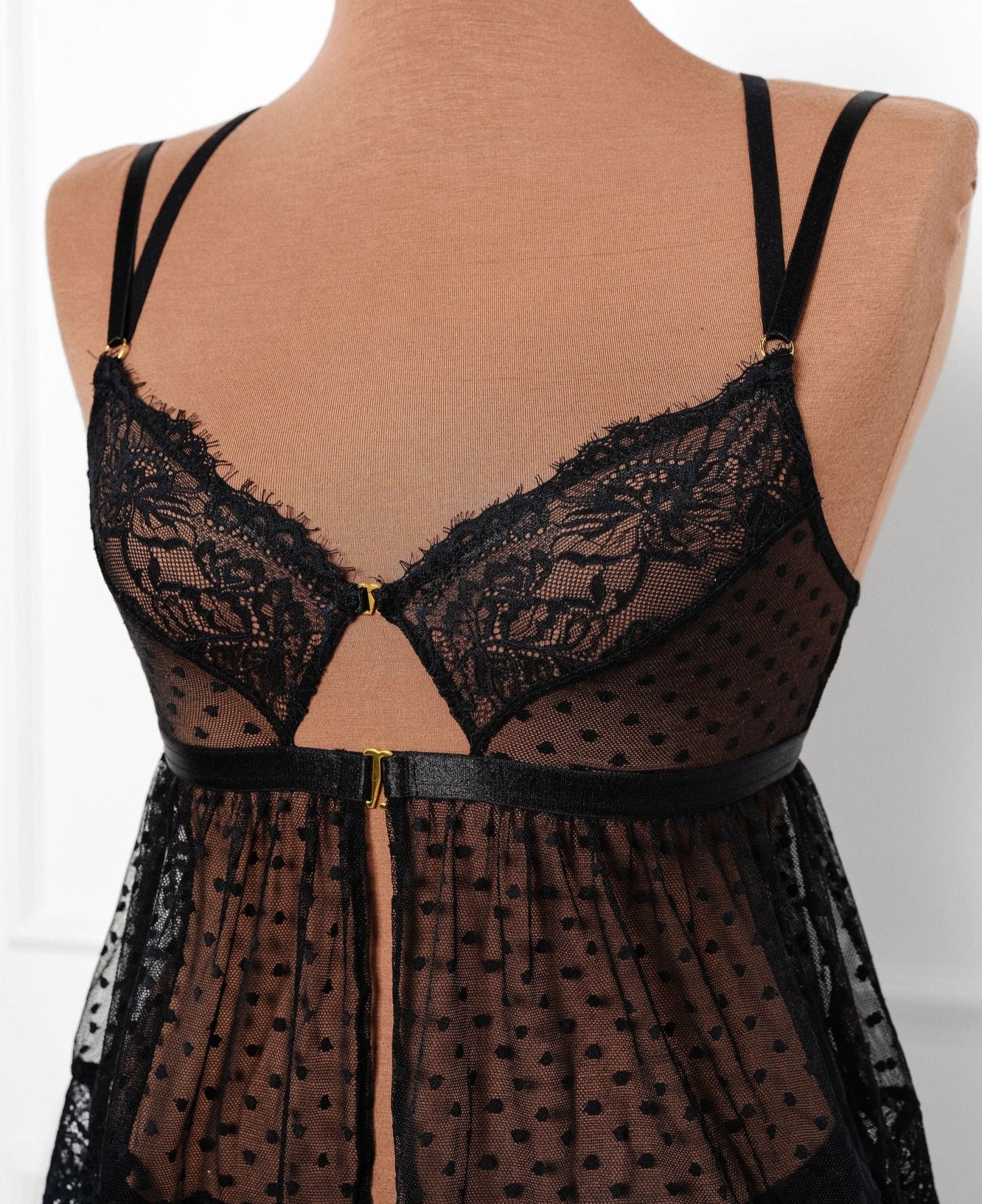 Lacy Polka Dot Camidoll - Black - Image 7