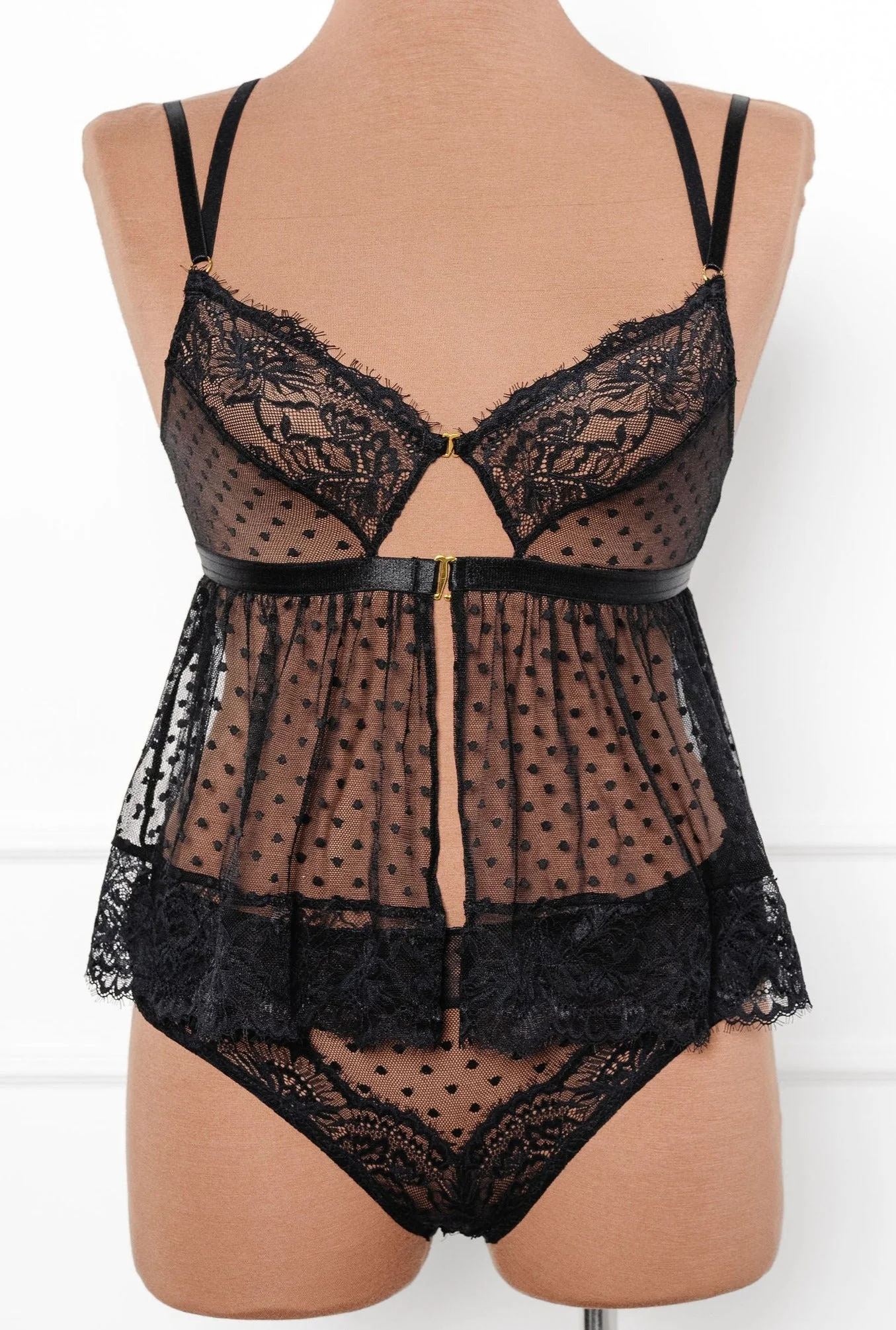 Lacy Polka Dot Camidoll - Black - Image 9