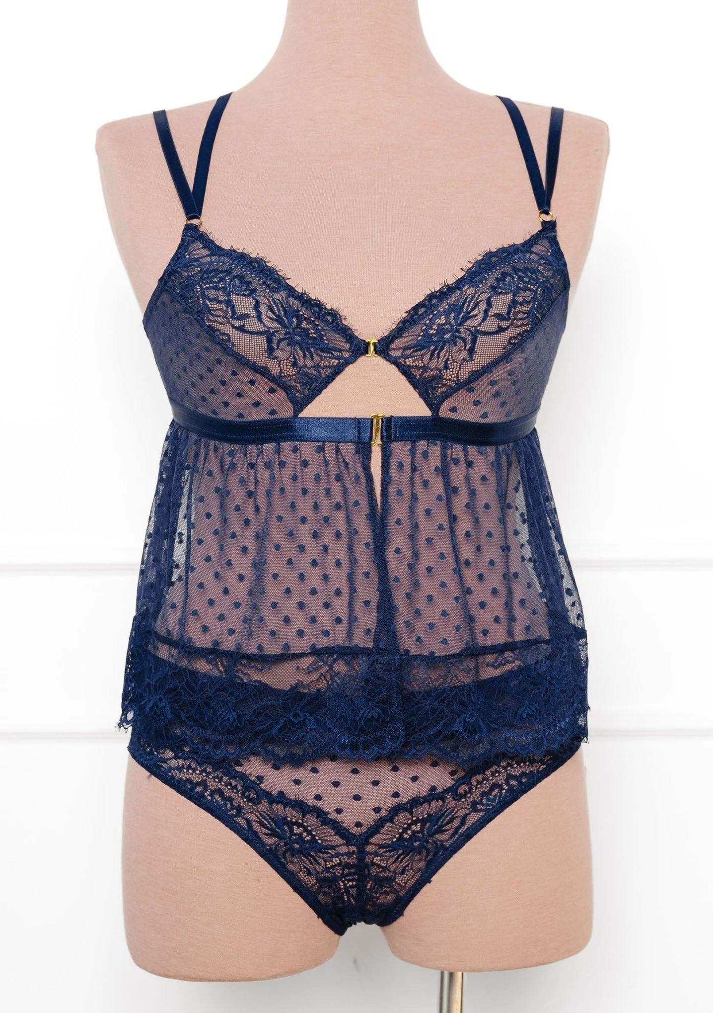 Lacy Polka Dot Camidoll - Navy - Image 3