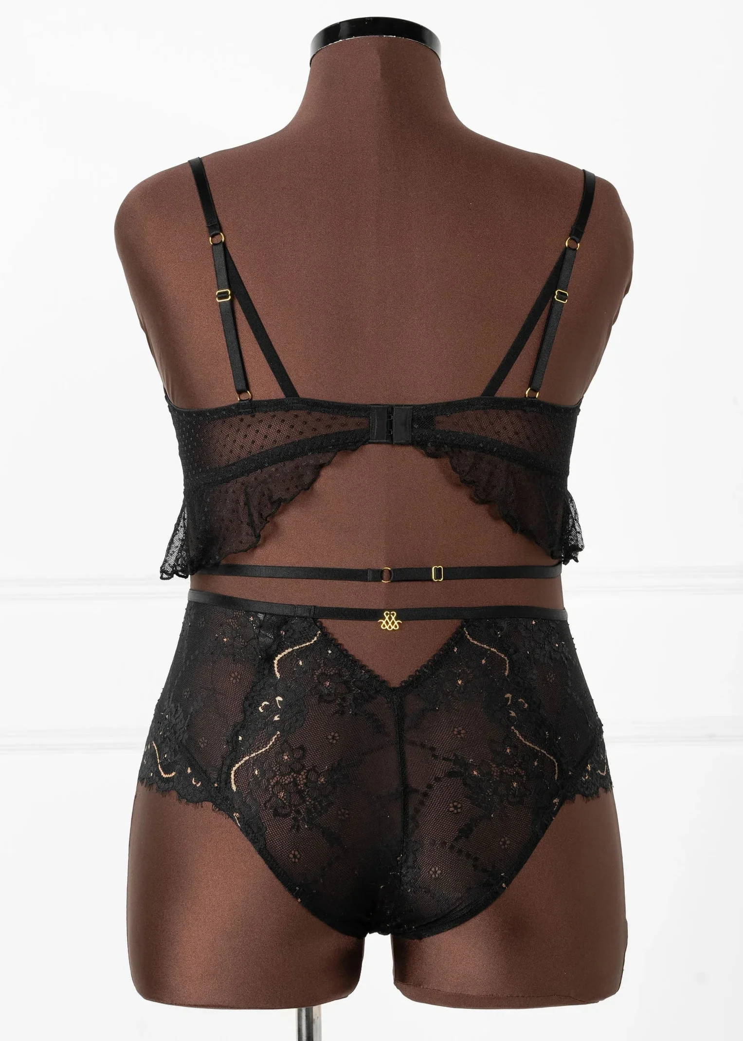 Lace & Mesh Ruffle Bralette - Black Espresso - Image 13
