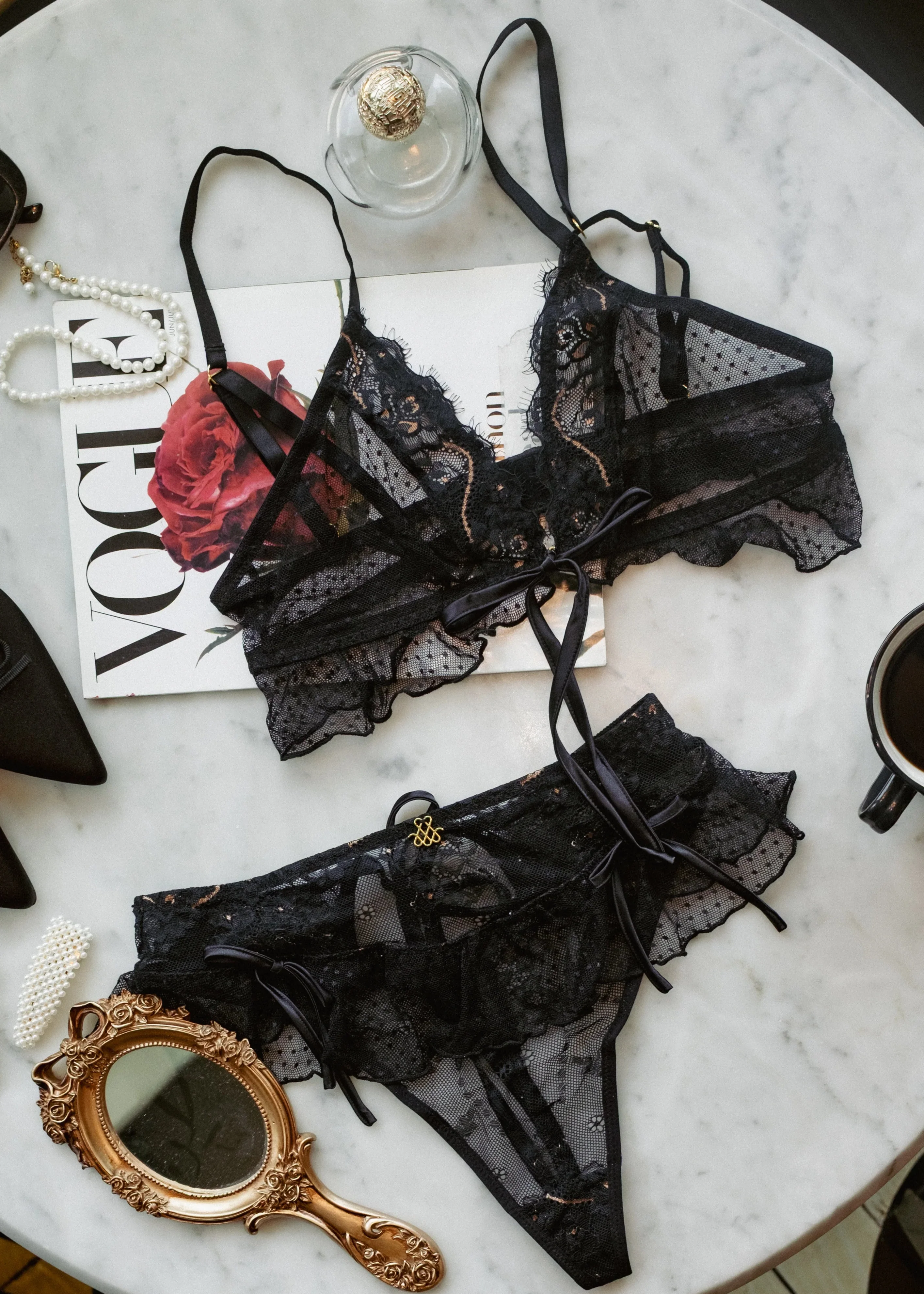Lace & Mesh Ruffle Bralette - Black Espresso - Image 21