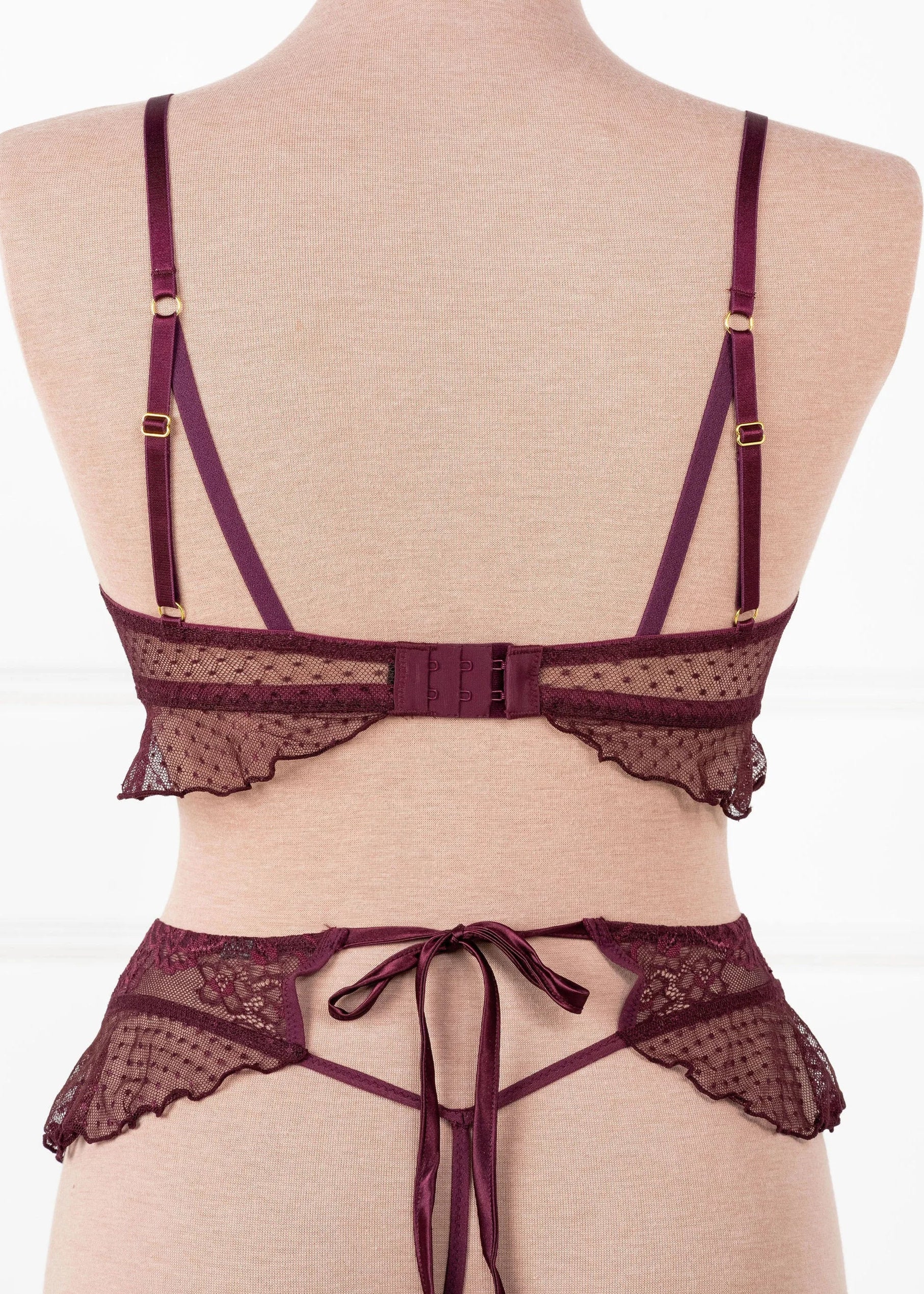 Lace & Mesh Ruffle Bralette - Cherry Lacquer - Image 10