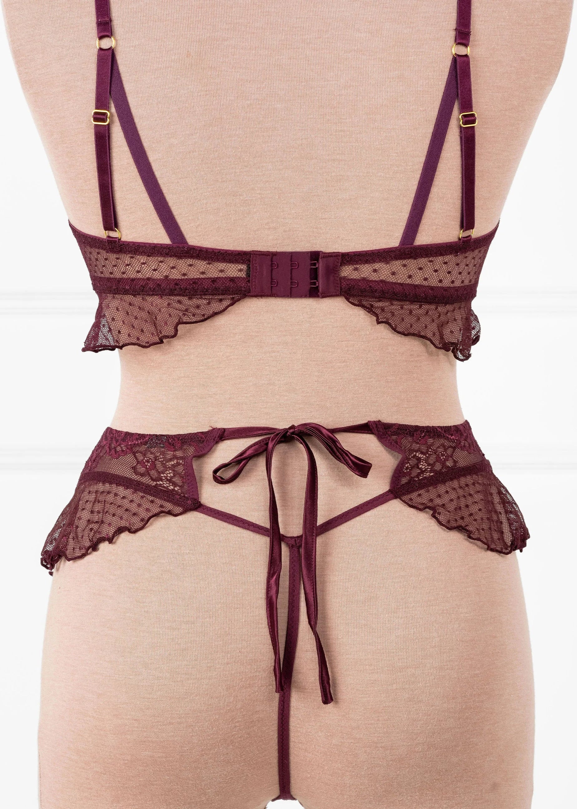 Lace & Mesh Ruffle Bralette - Cherry Lacquer - Image 11