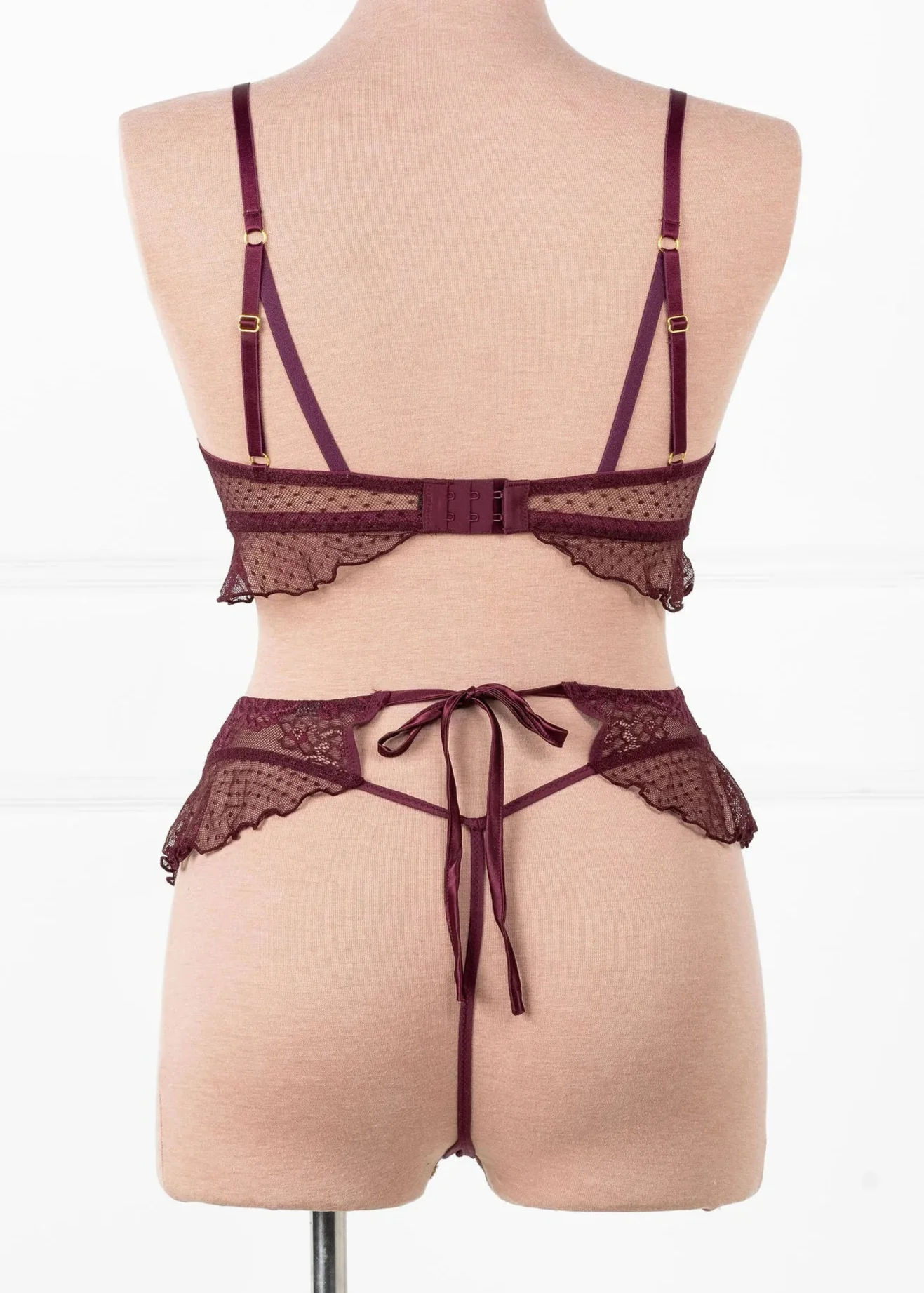 Lace & Mesh Ruffle Bralette - Cherry Lacquer - Image 5