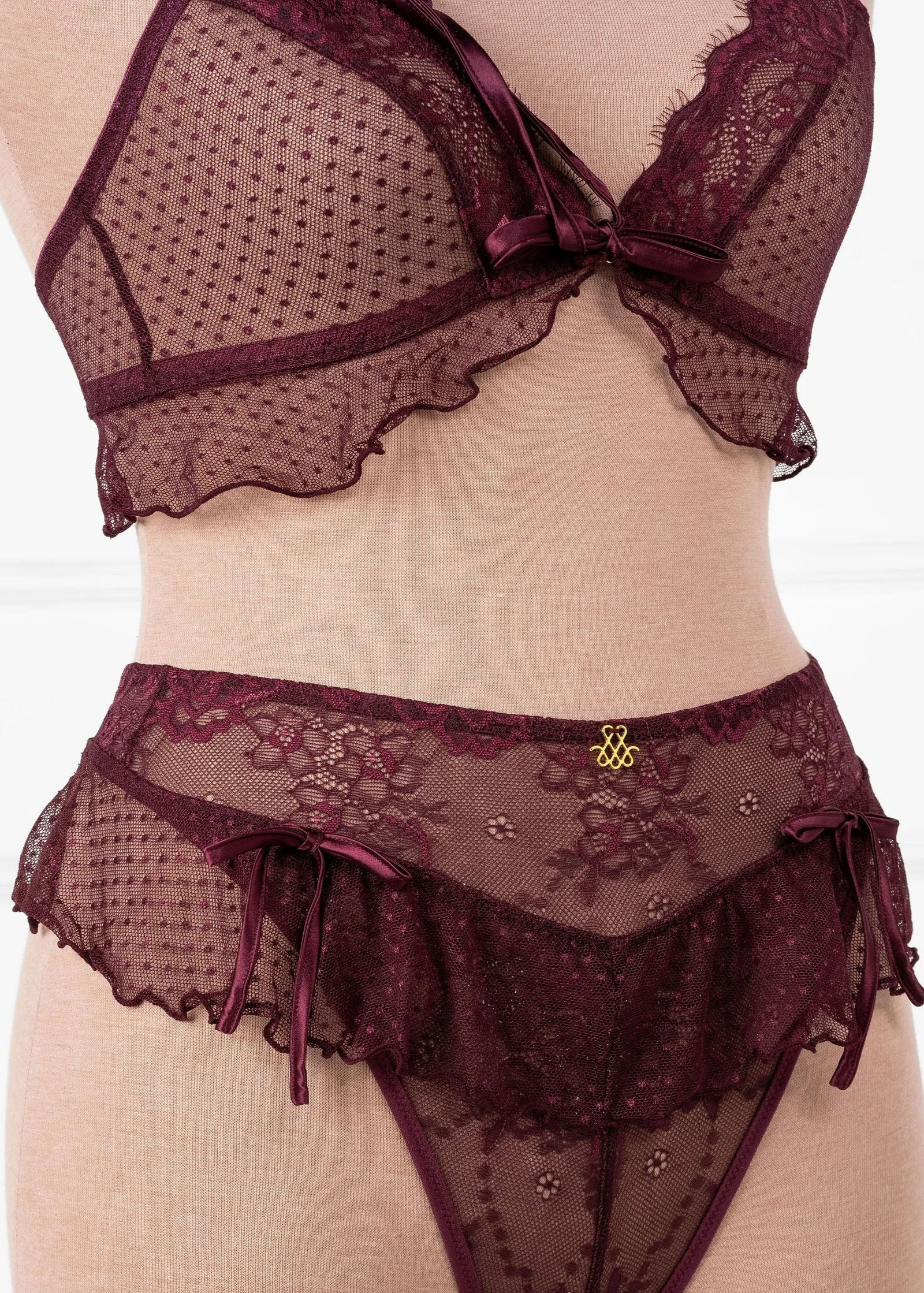 Lace & Mesh Ruffle Bralette - Cherry Lacquer - Image 8