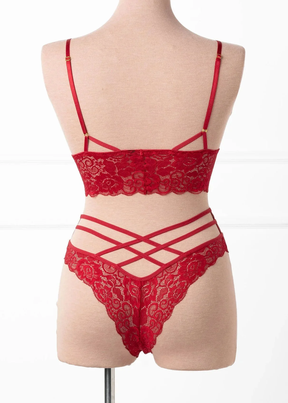 Lacy Caged Charm Bralette - Red - Image 6
