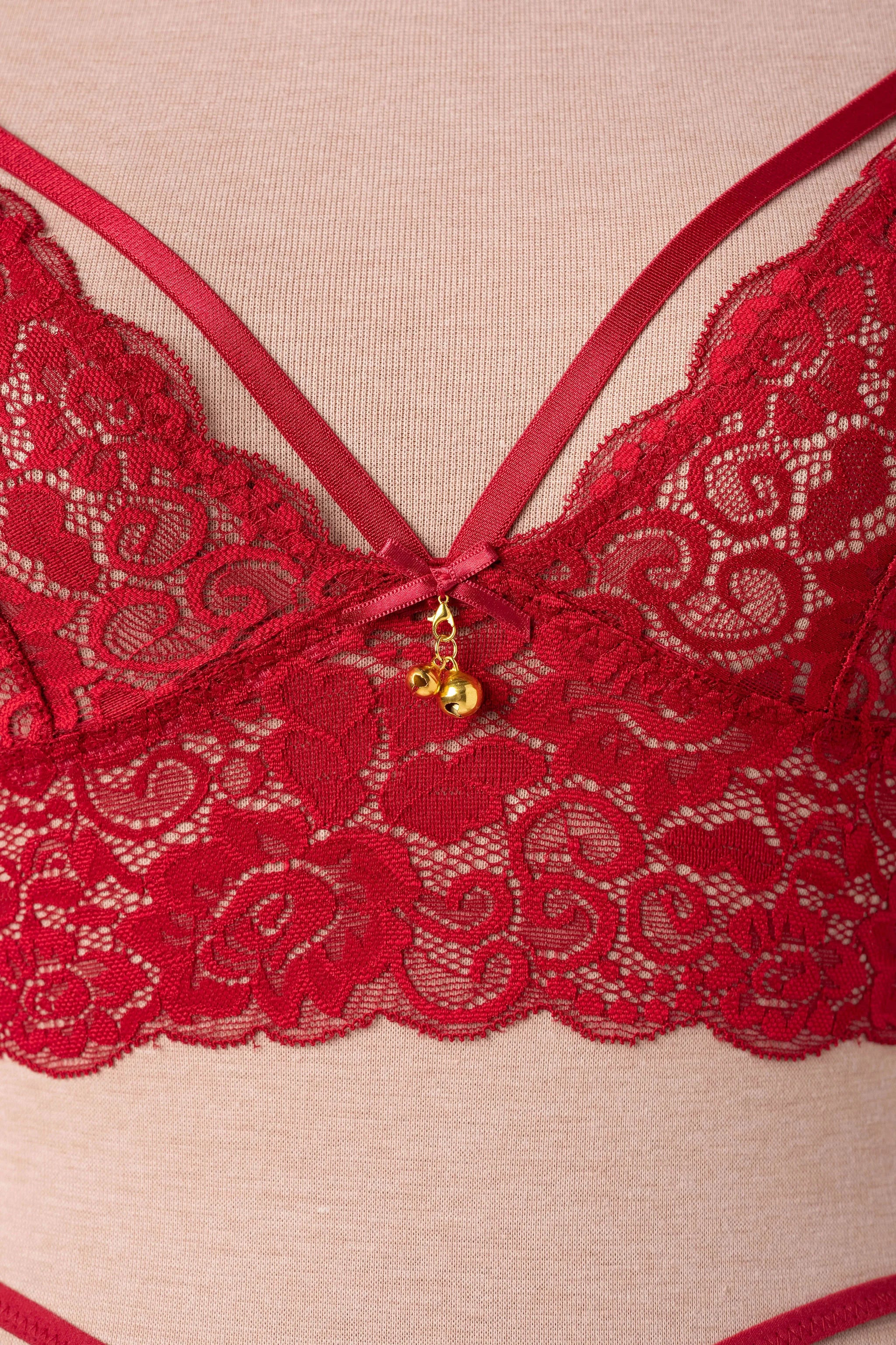 Lacy Caged Charm Bralette - Red - Image 9