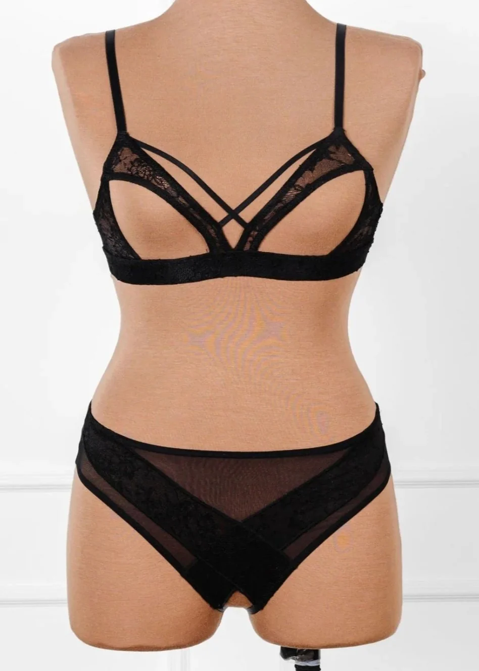 Lacy Caged Cupless Bralette - Black - Image 4