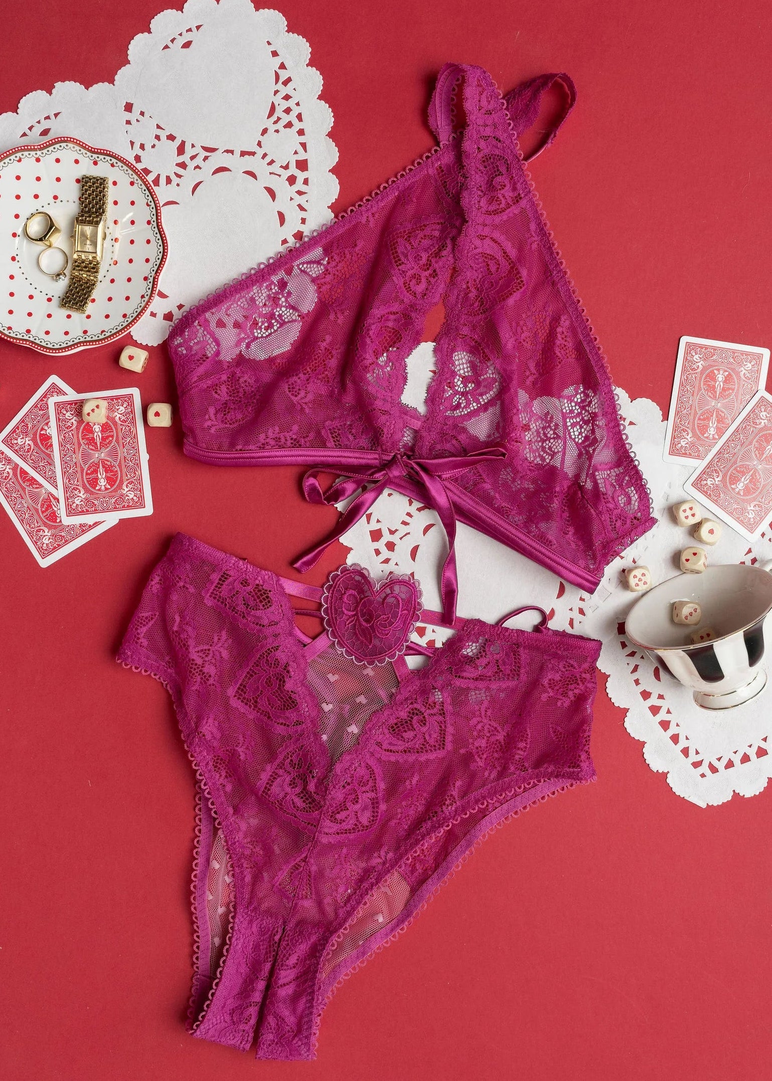 Lacy Crossover Bralette - Fuchsia - Image 12