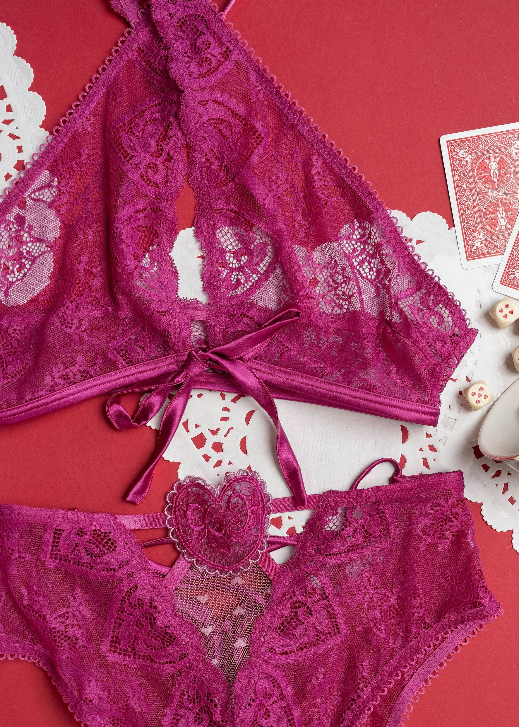 Lacy Crossover Bralette - Fuchsia - Image 14