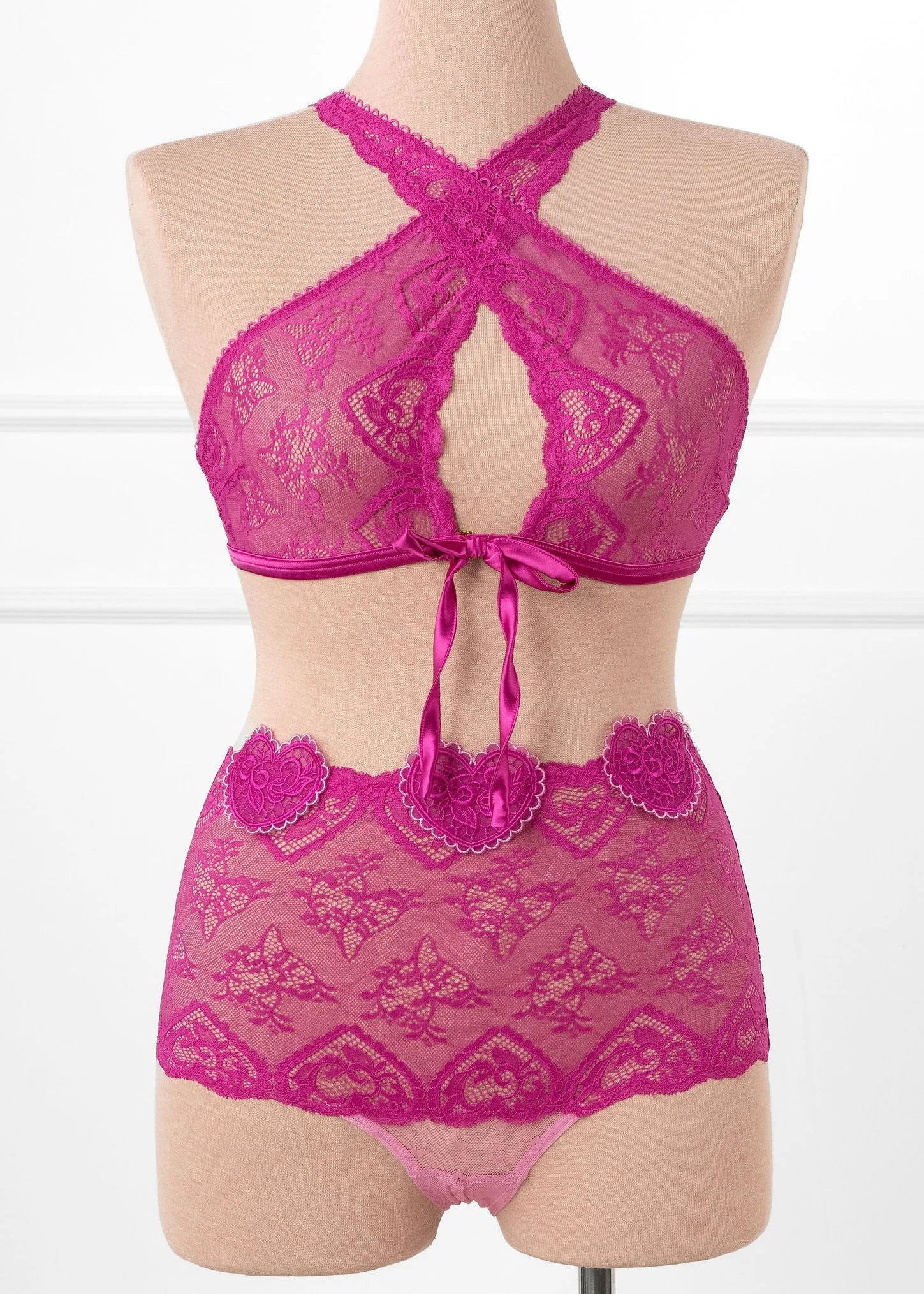 Lacy Crossover Bralette - Fuchsia - Image 3