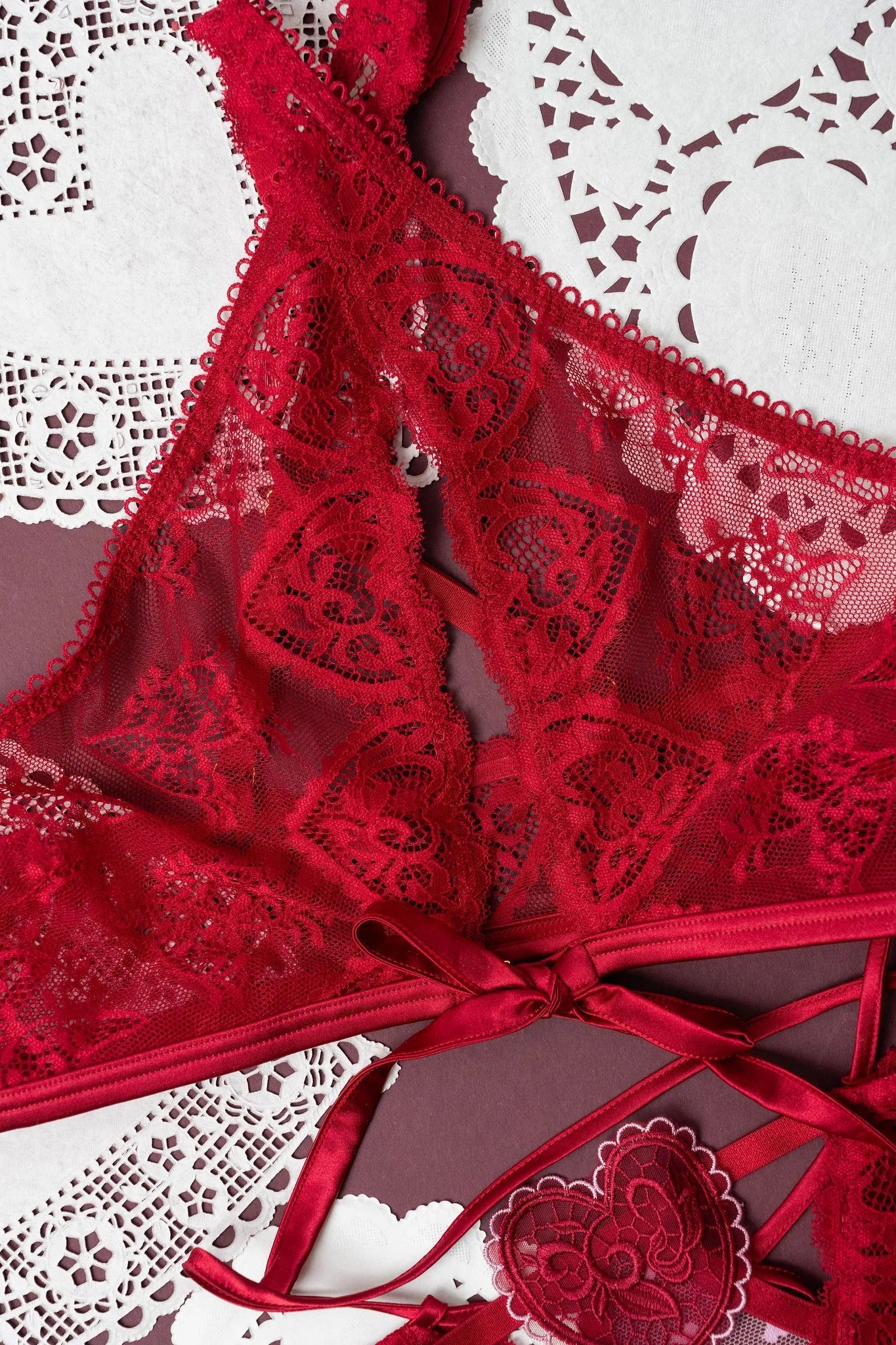 Lacy Crossover Bralette - Red - Image 14