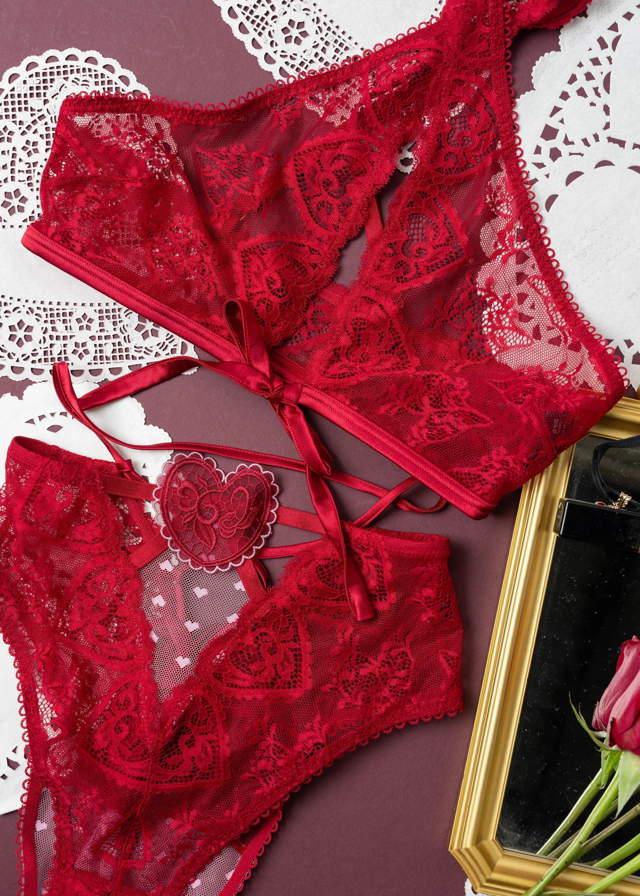 Lacy Crossover Bralette - Red - Image 15