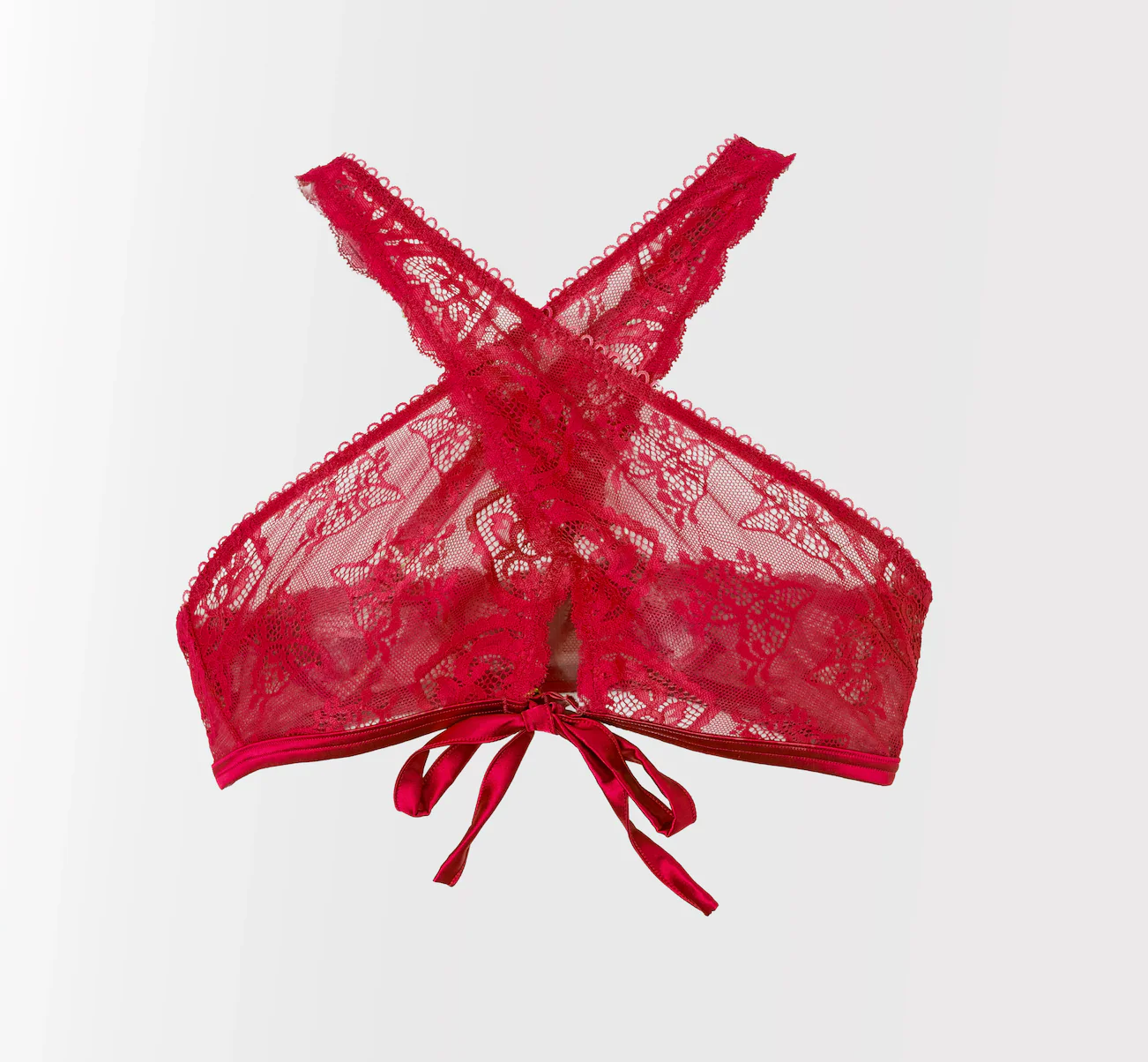 Lacy Crossover Bralette - Red - Image 16