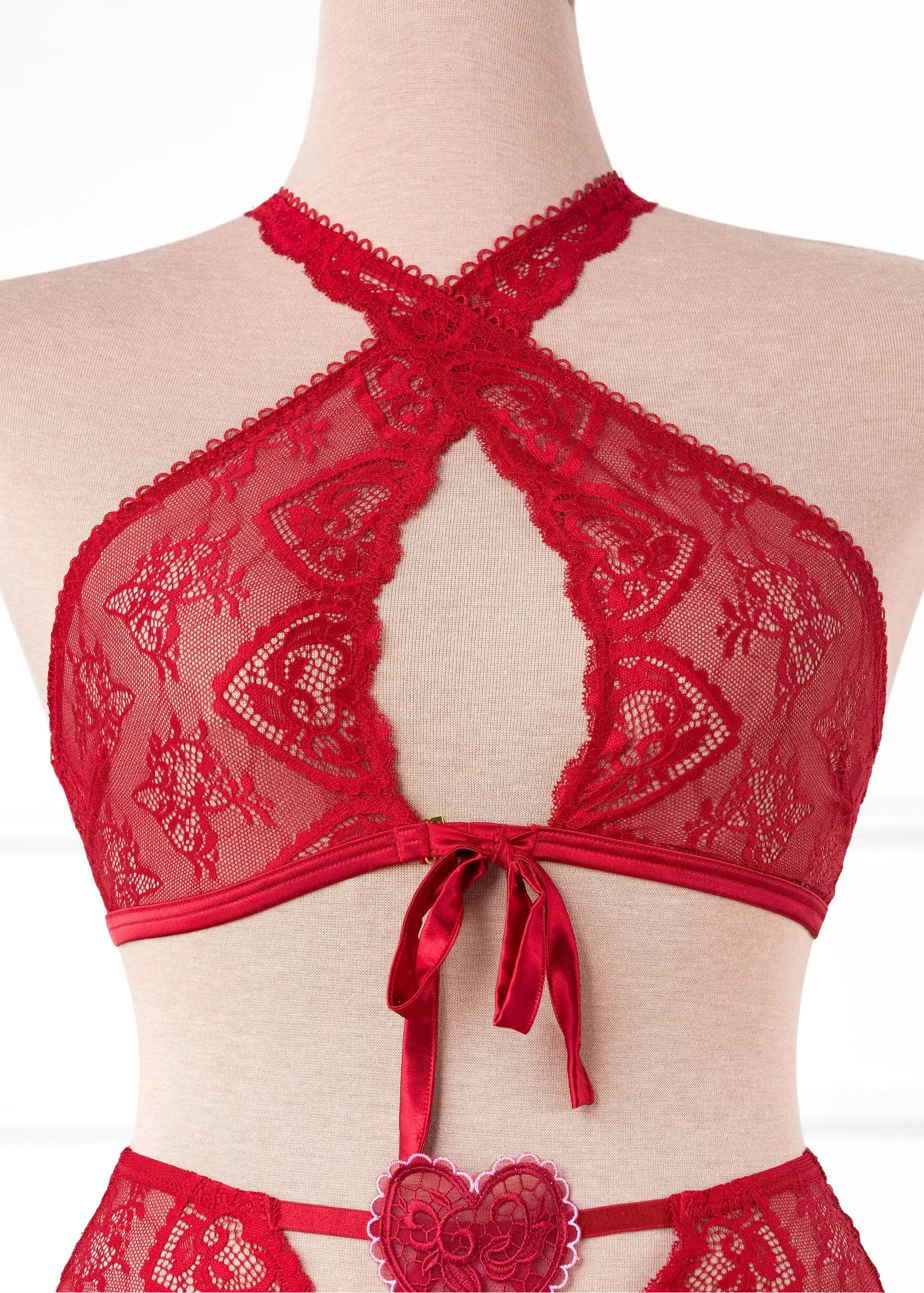 Lacy Crossover Bralette - Red - Image 6