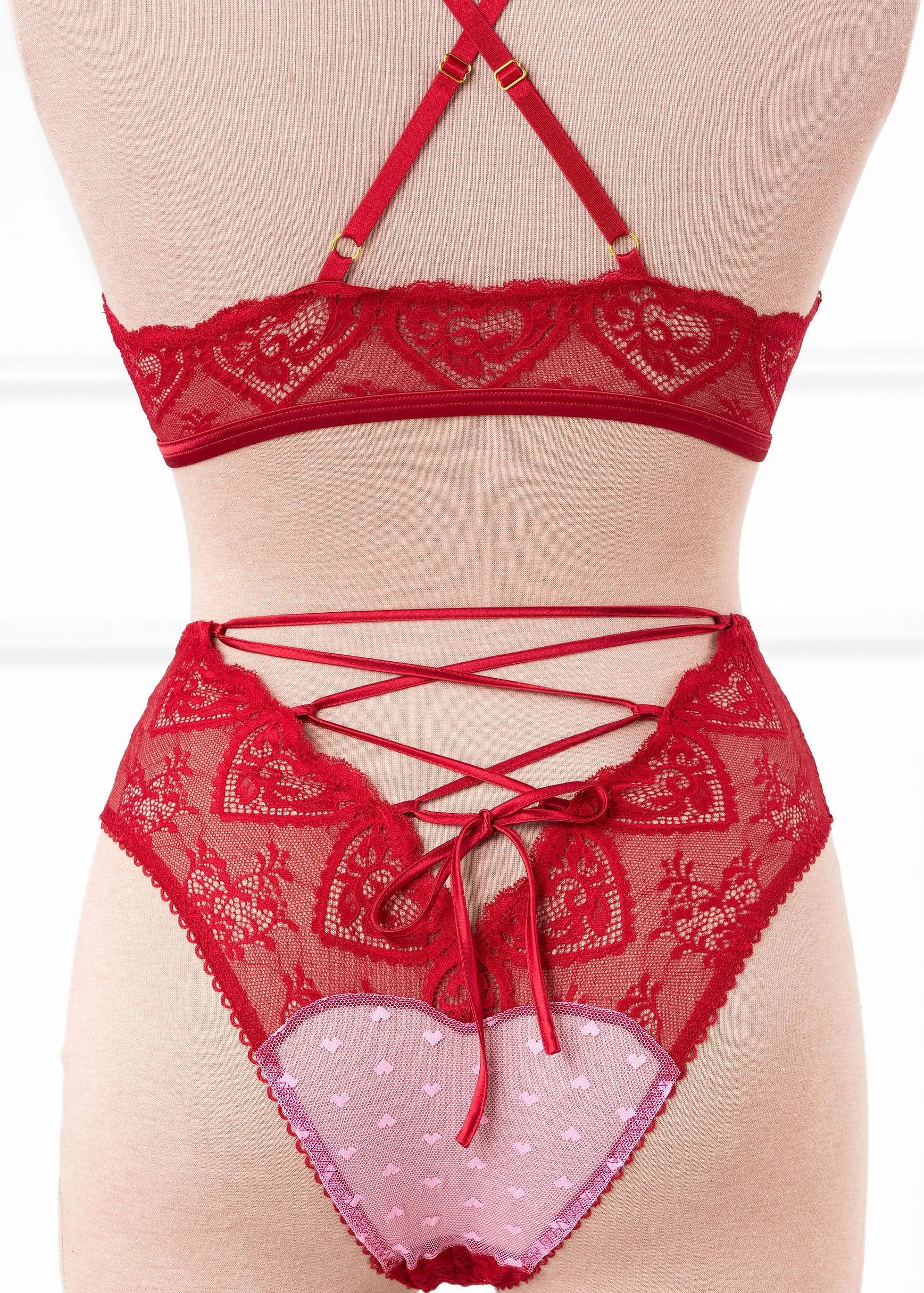 Lacy Crossover Bralette - Red - Image 7
