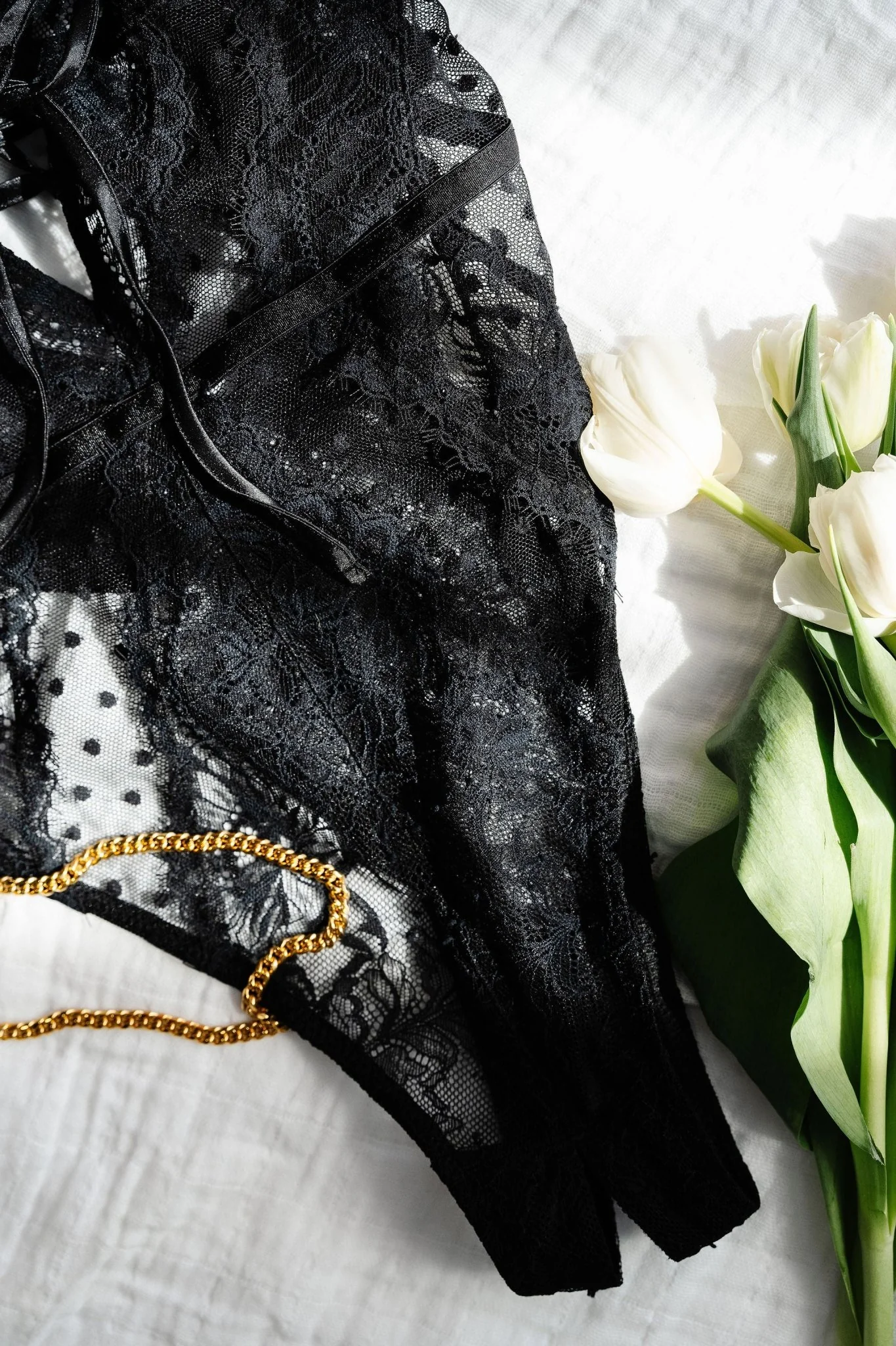 Lacy Crotchless Polka Dot Teddy - Black - Image 15