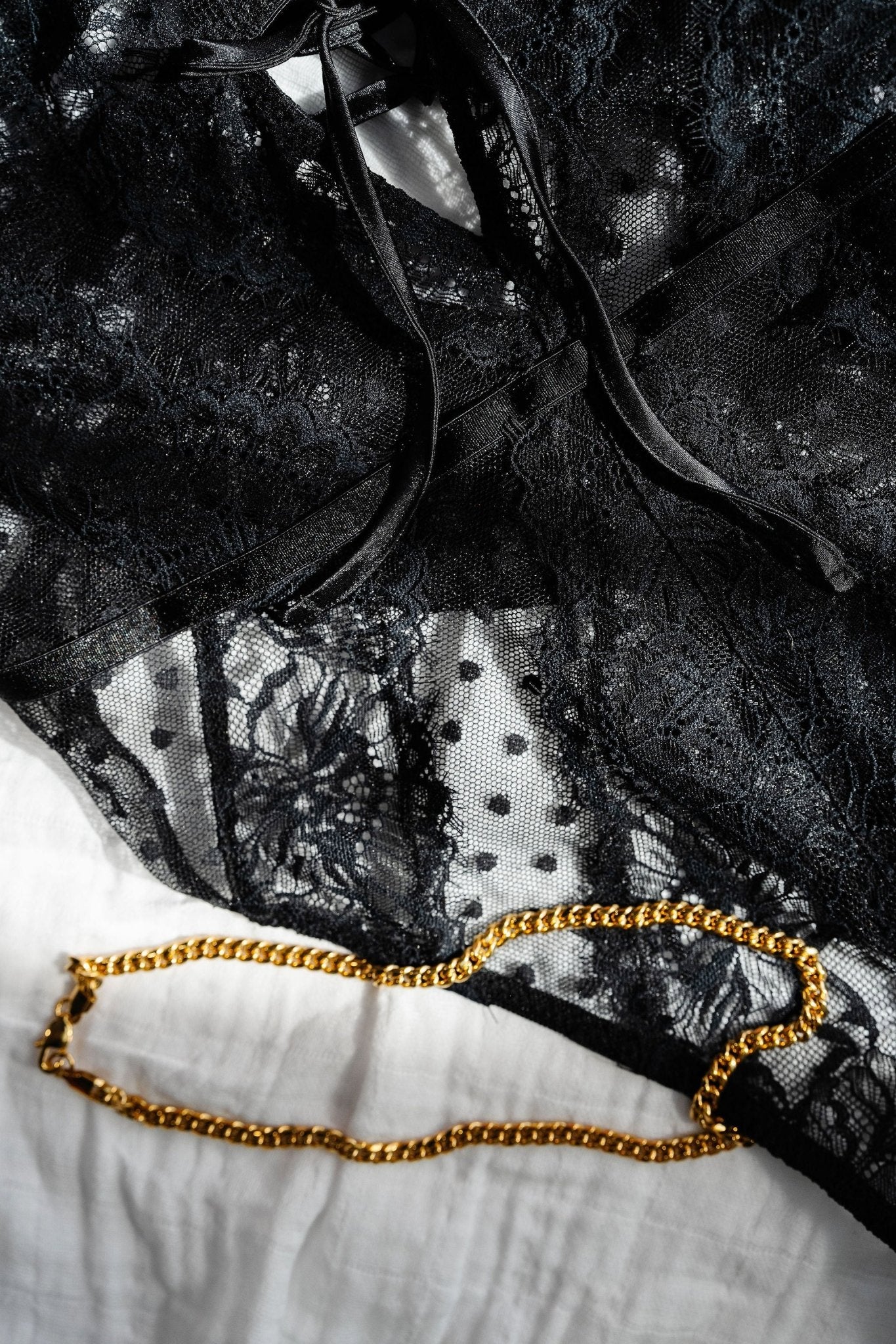 Lacy Crotchless Polka Dot Teddy - Black - Image 16