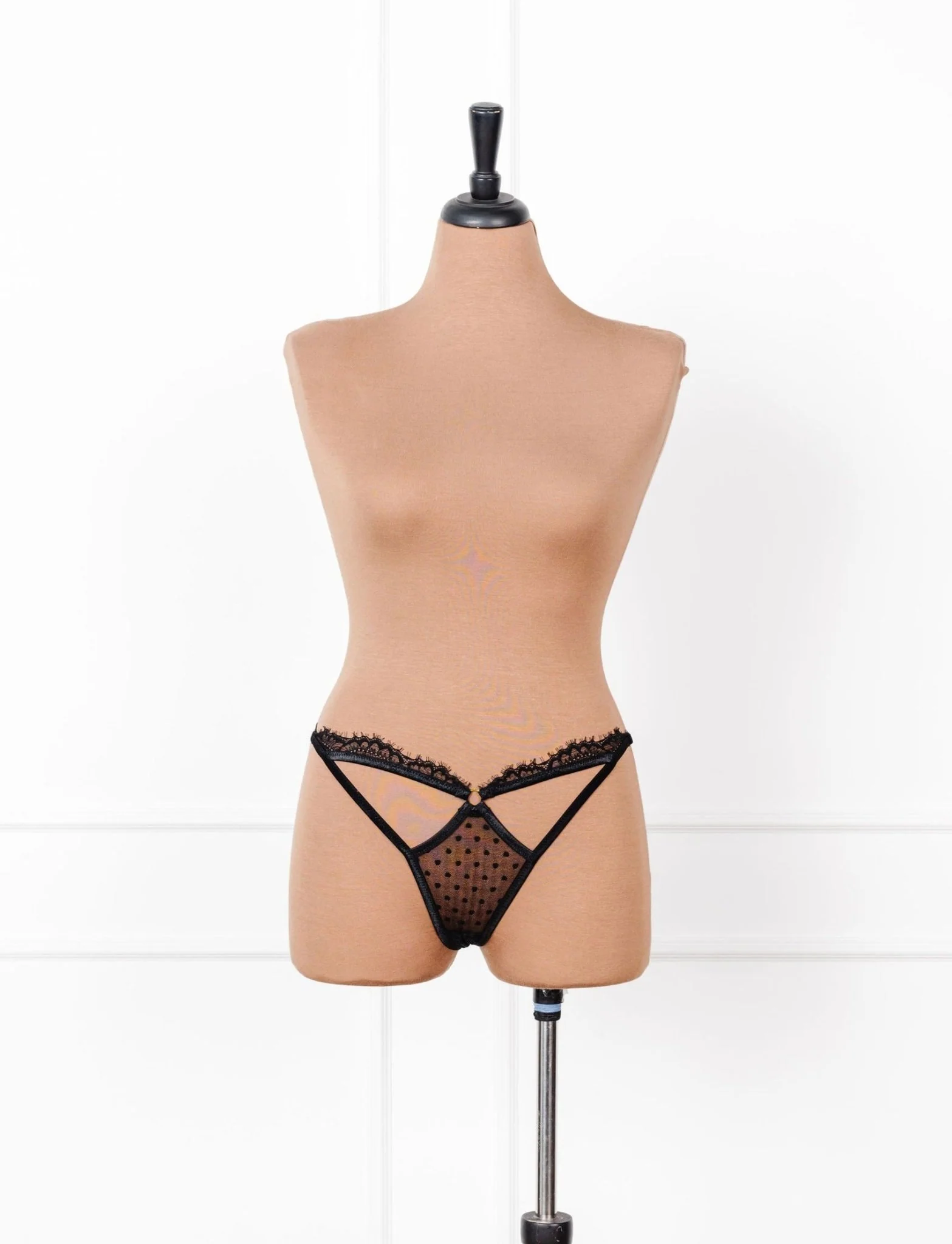 Lacy Cutout Thong - Black - Image 4