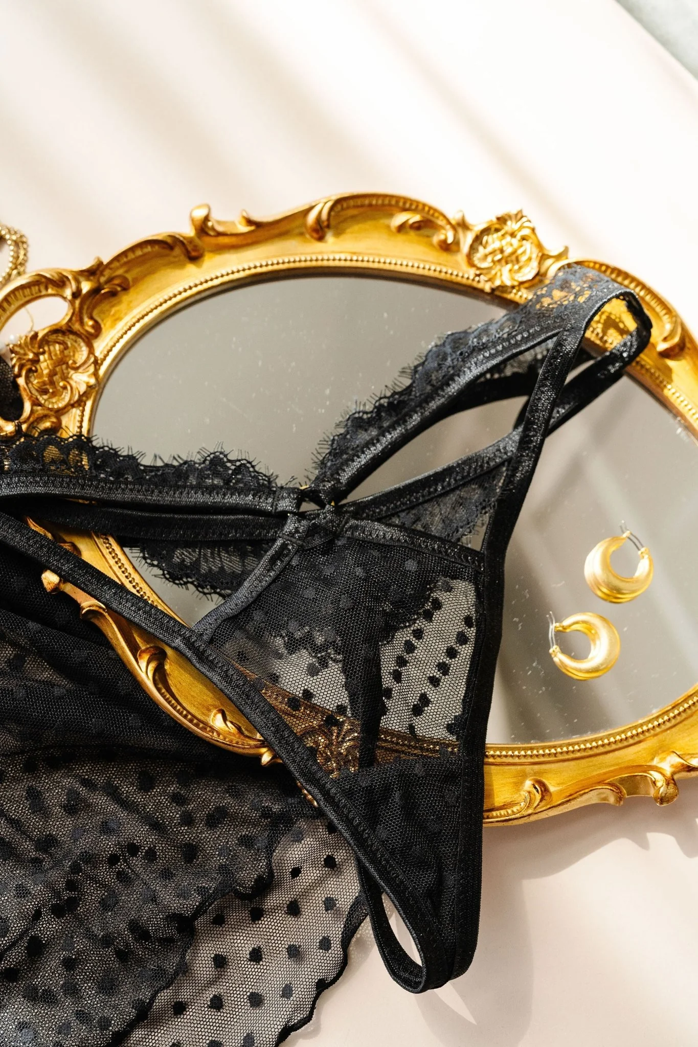 Lacy Cutout Thong - Black - Image 7