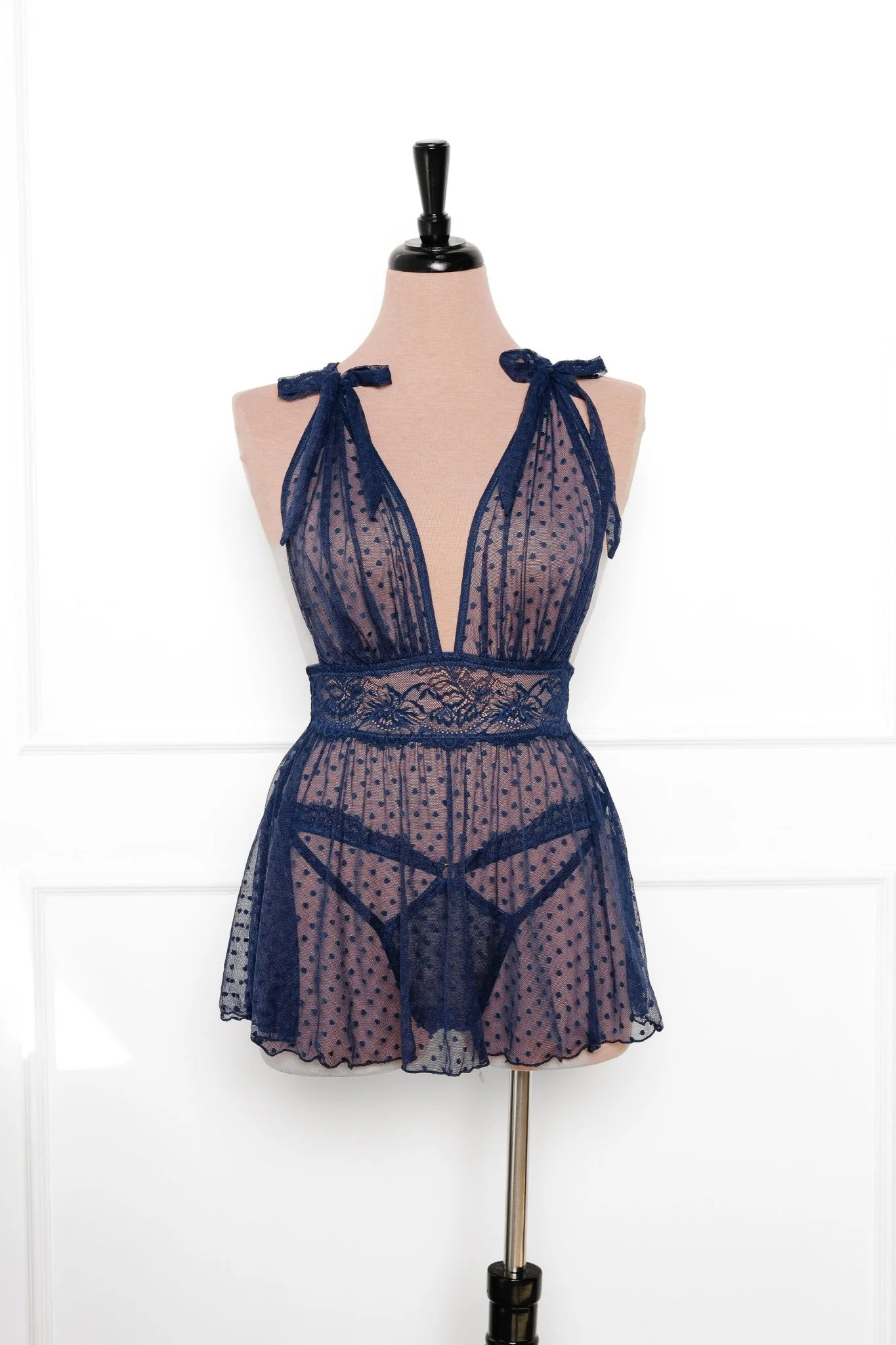 Lacy Cutout Thong - Navy - Image 8